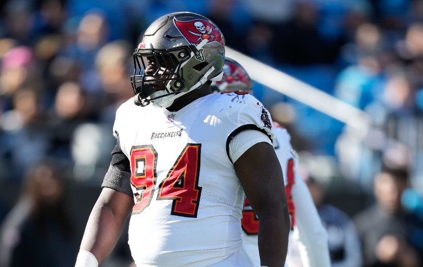 Jan 7, 2024; Charlotte, North Carolina, USA; Tampa Bay Buccaneers defensive tackle Calijah Kancey (94) during the first quarter against the Carolina Panthers at Bank of America Stadium.