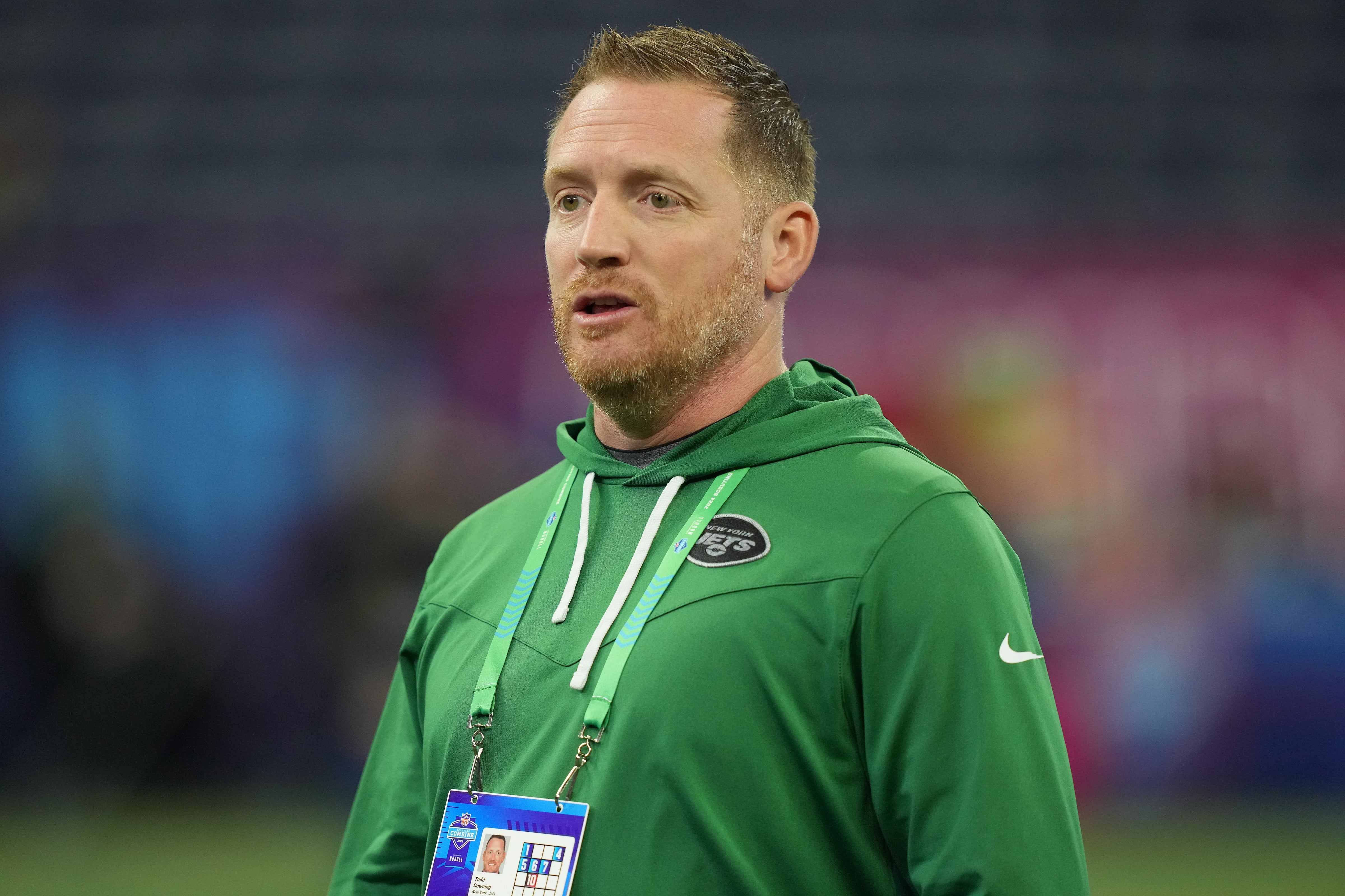New York Jets passing game coordinator Todd Downing during the 2024 NFL Combine at Lucas Oil Stadium. Kirby Lee-Imagn Images