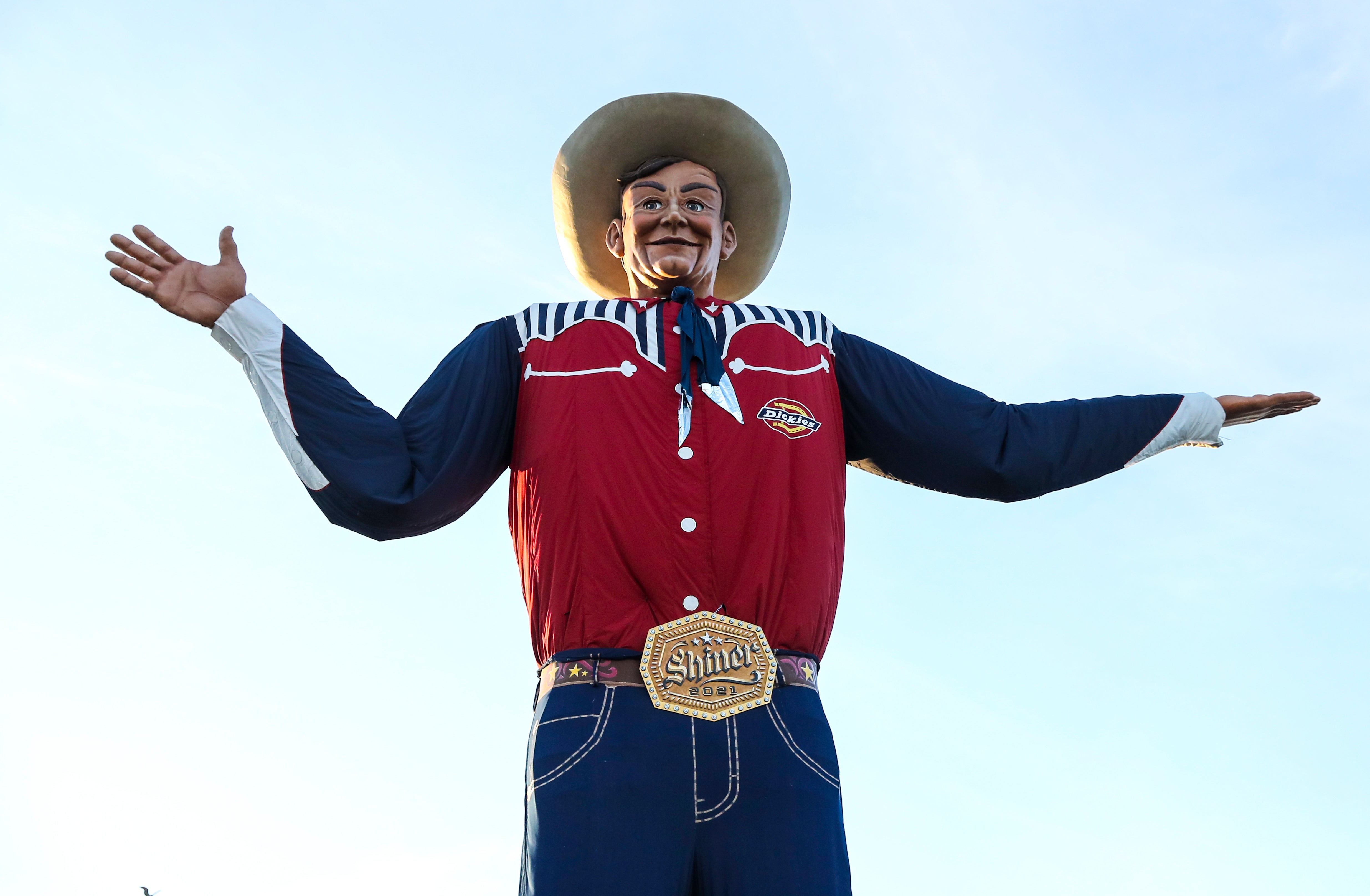 Big Tex at the State Fair of Texas before the game between the Texas Longhorns and Oklahoma Sooners at Cotton Bowl.