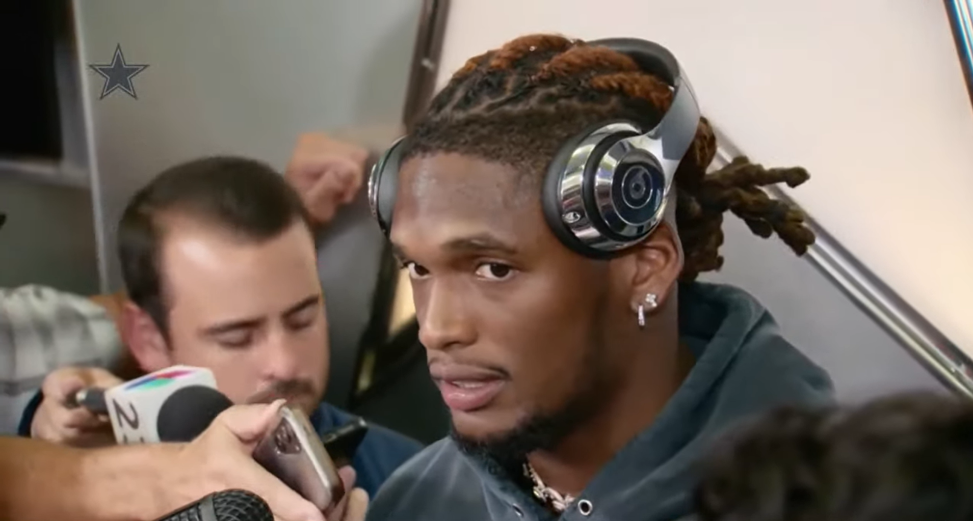 Dallas Cowboys wide receiver CeeDee Lamb talks to reporters postgame following loss to Detroit Lions.