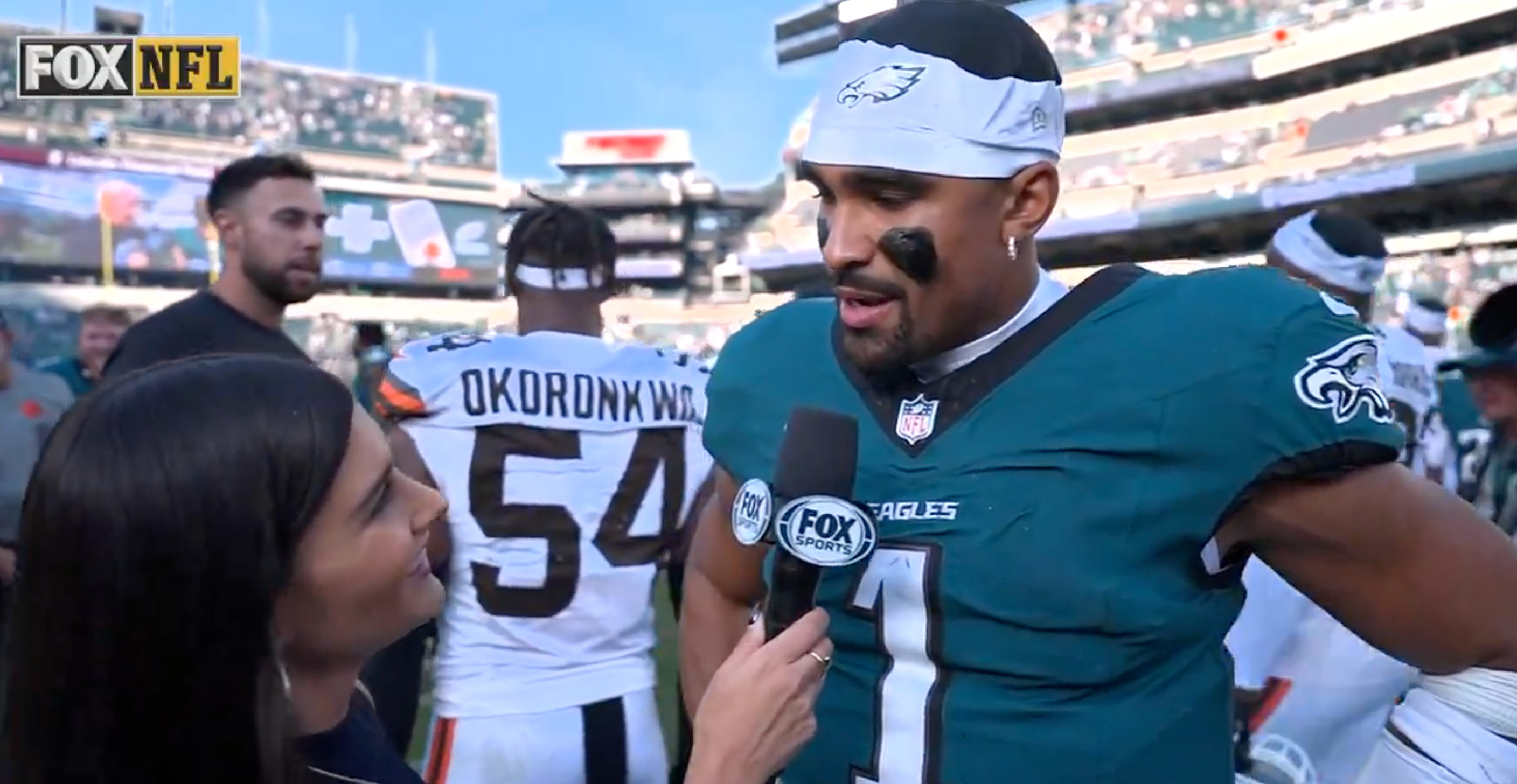 Eagles quarterback Jalen Hurts post-game following 20-16 win over Cleveland Browns