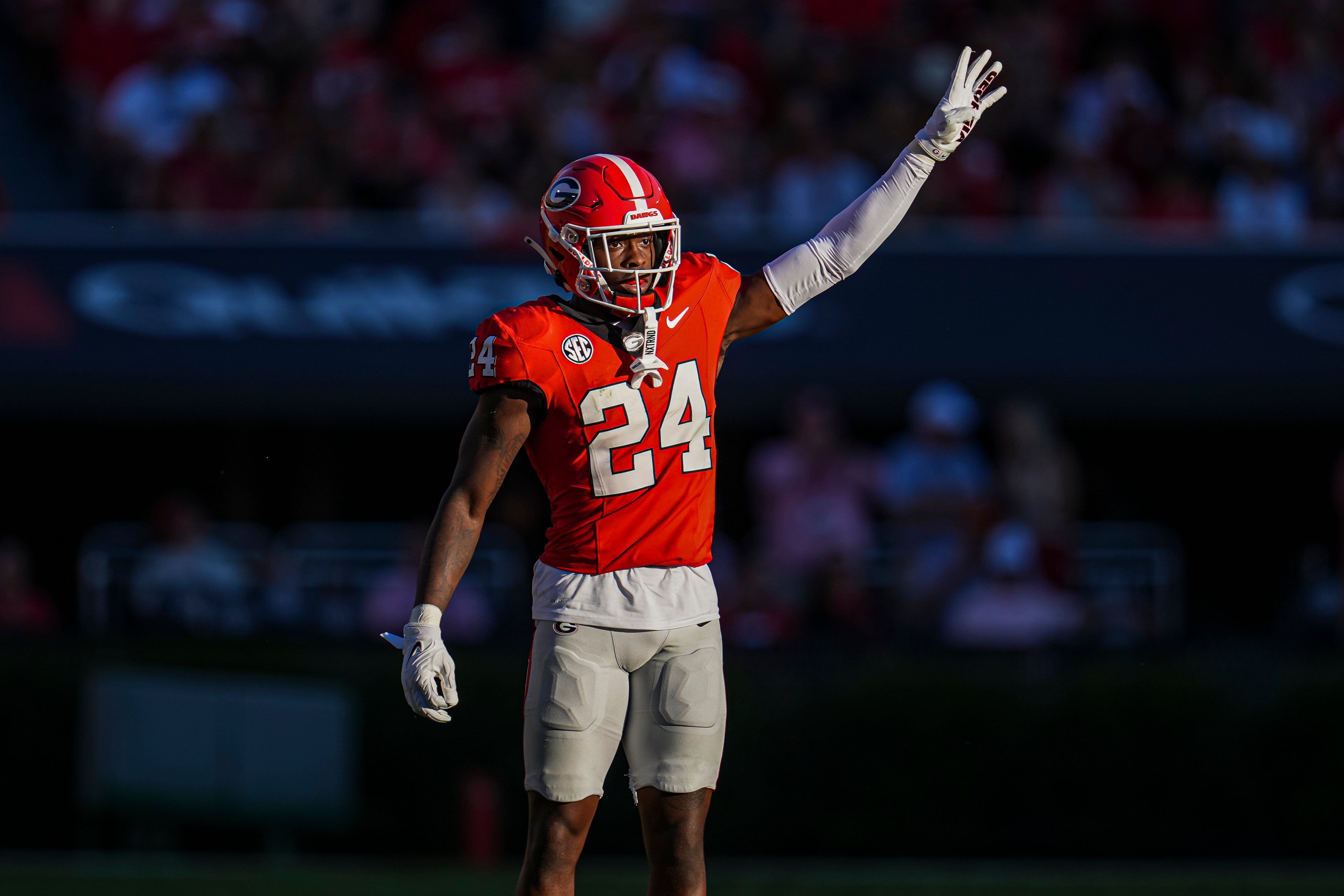 Georgia Bulldogs defensive back Malaki Starks (24) on the field against the Mississippi State Bulldogs at Sanford Stadium.