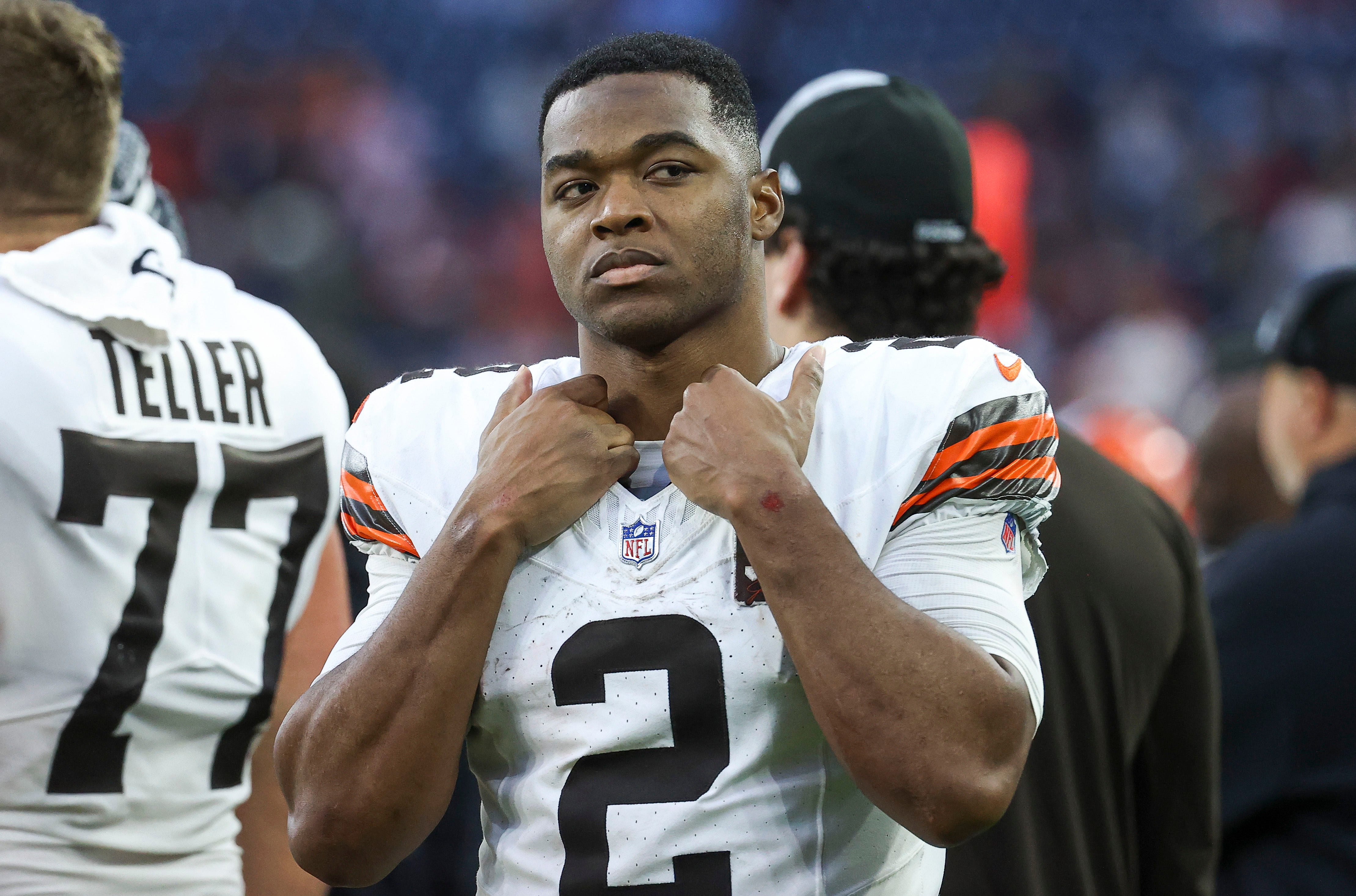 Dec 24, 2023; Houston, Texas, USA; Cleveland Browns wide receiver Amari Cooper (2) on the sideline during the fourth quarter against the Houston Texans at NRG Stadium. Mandatory Credit: Troy Taormina-Imagn Images