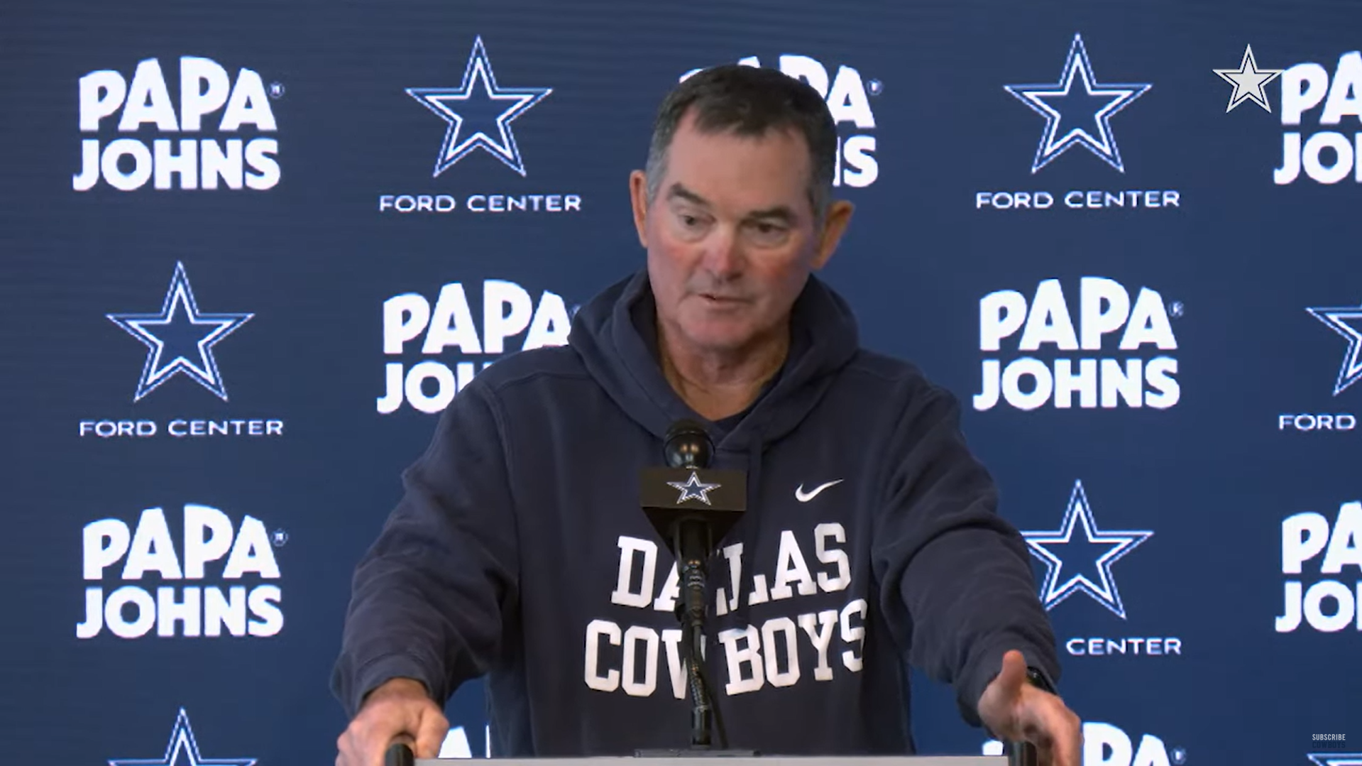 Dallas Cowboys DC Mike Zimmer talks to reporters about loss to Lions.