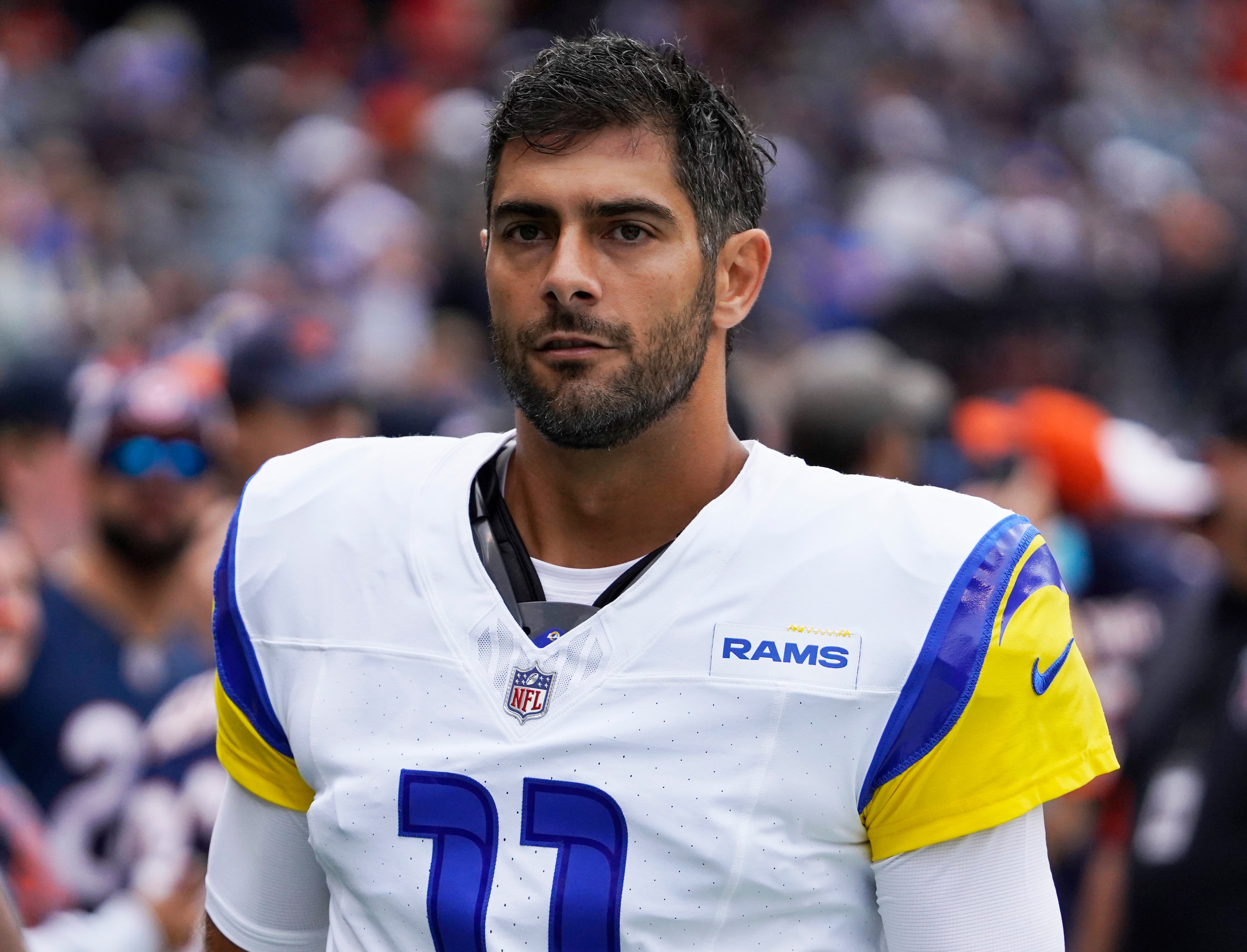 Los Angeles Rams quarterback Jimmy Garoppolo (11) in a game against the Chicago Bears at Soldier Field.