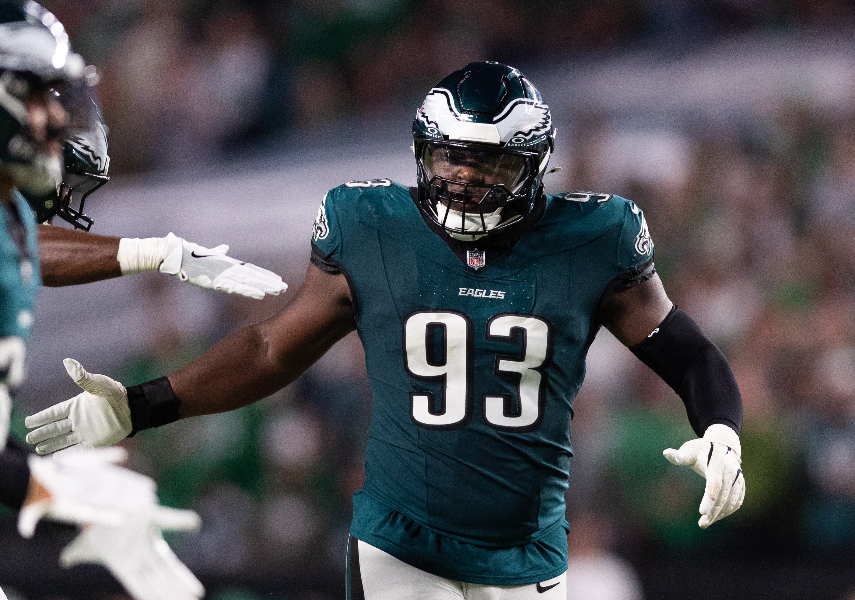 Philadelphia Eagles defensive tackle Milton Williams (93) in a game against the Atlanta Falcons during the third quarter at Lincoln Financial Field.