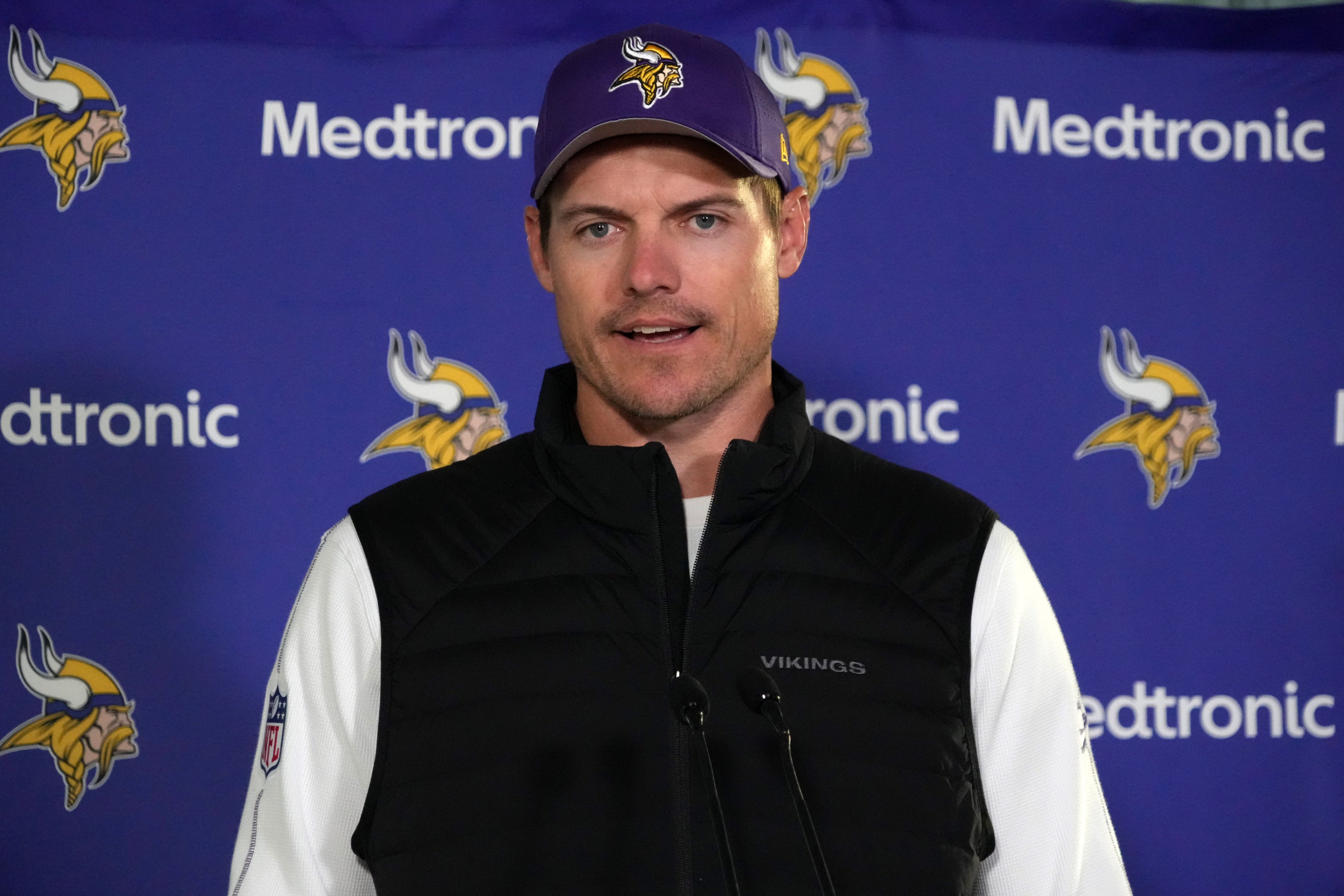 Oct 4, 2024; Watford, United Kingdom; Minnesota Vikings coach Kevin O'Connell during practice at The Grove.