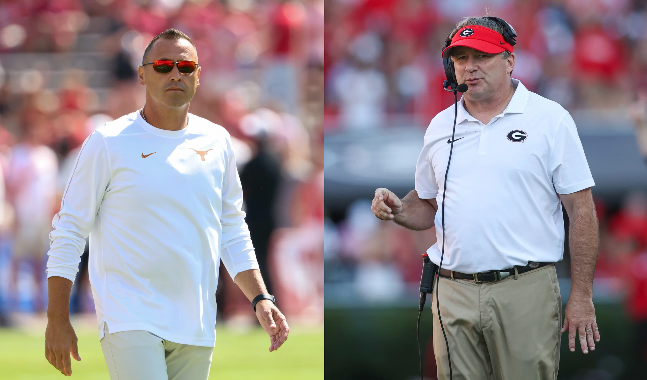 Steve Sarkisian (head coach of Texas) and Kirby Smart (head coach of Georgia)