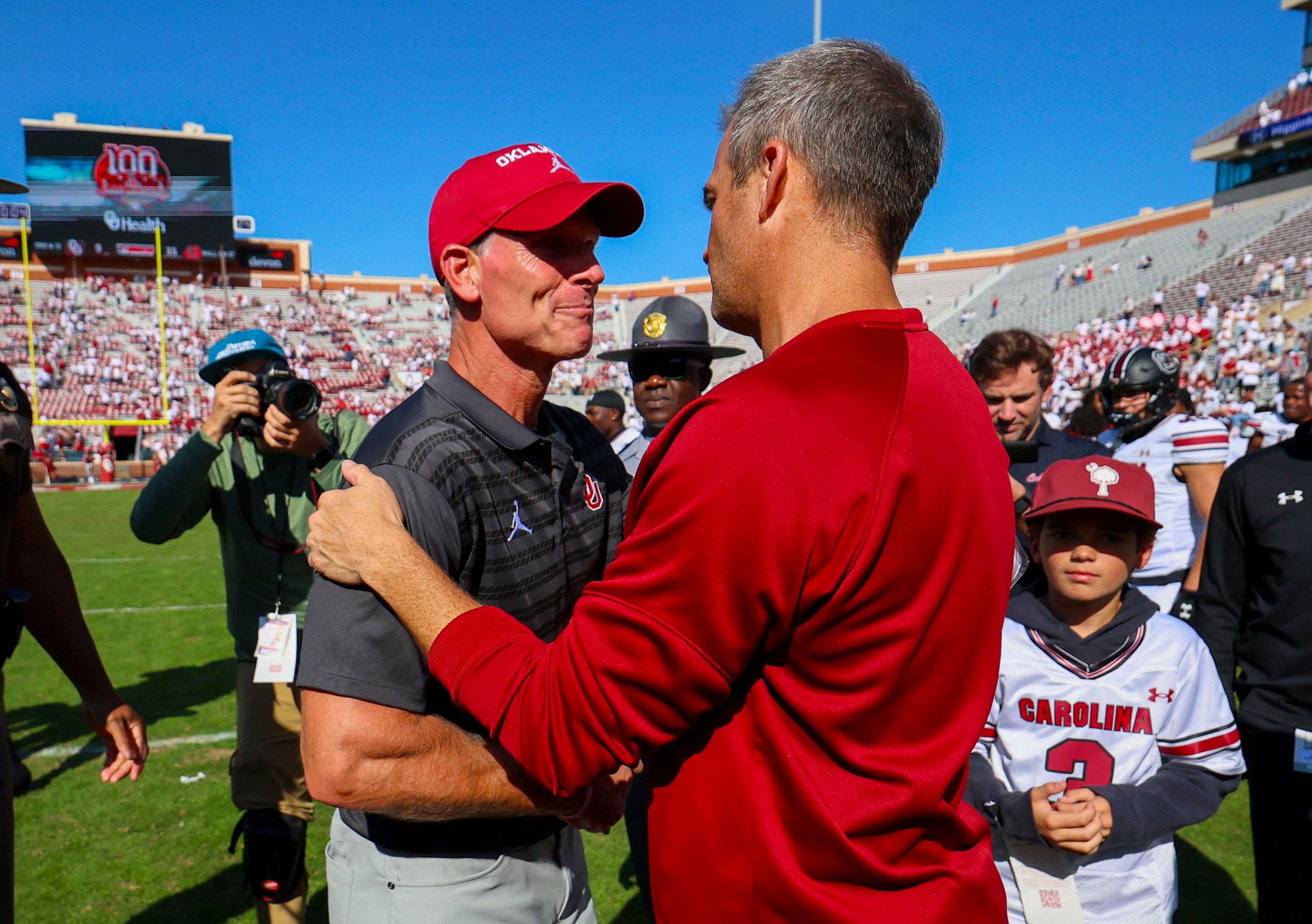 Oklahoma Sooners head coach Brent Venables South Carolina head coach Shane Beamer