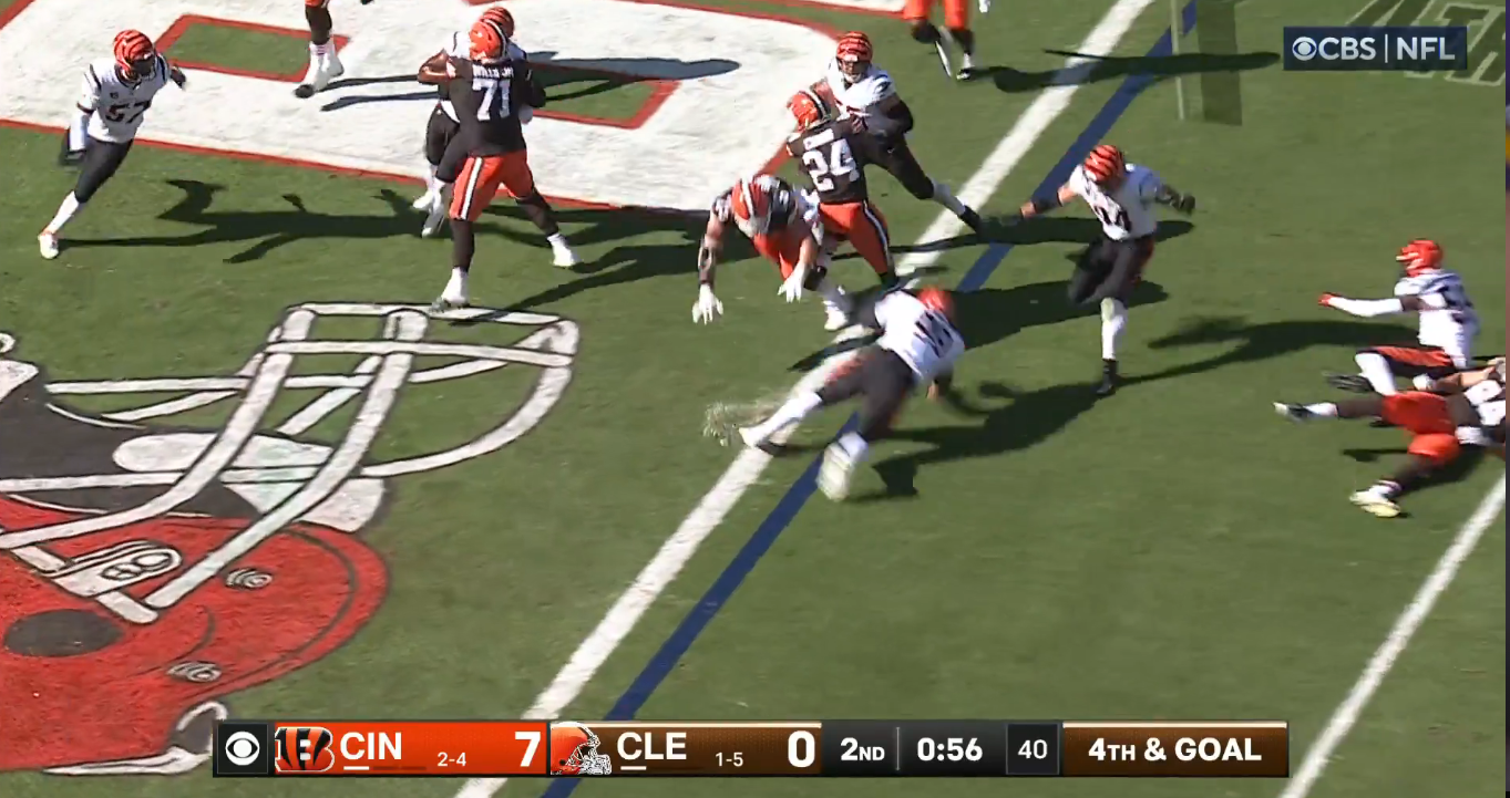 Browns RB Nick Chubb scores a touchdown vs. the Bengals.
