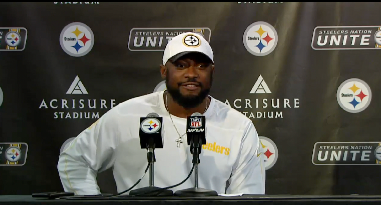 Pittsburgh Steelers HC Mike Tomlin addresses the media following a 37-15 win vs. New York Jets on Sunday Night Football Week 7, 2024 NFL Season, 10/21/24