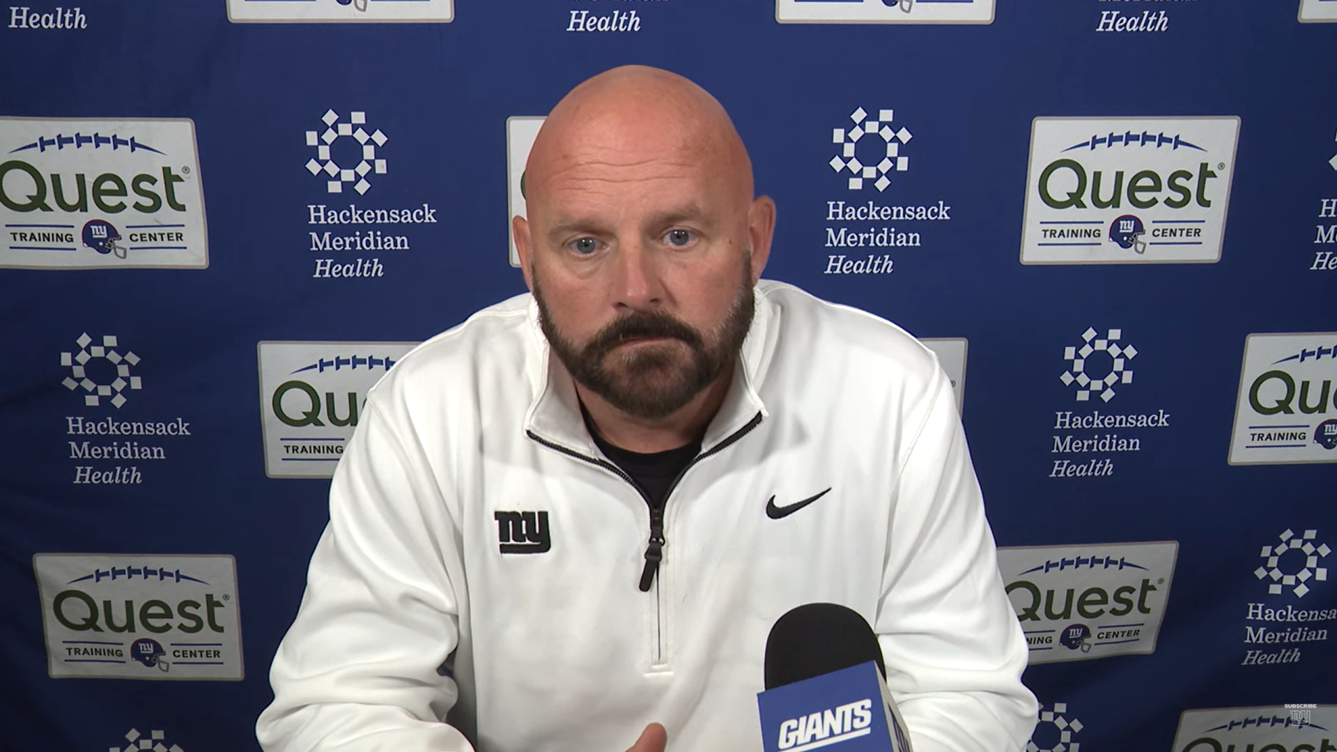 New York Giants HC Brian Daboll talks to reporters Monday after huge loss.