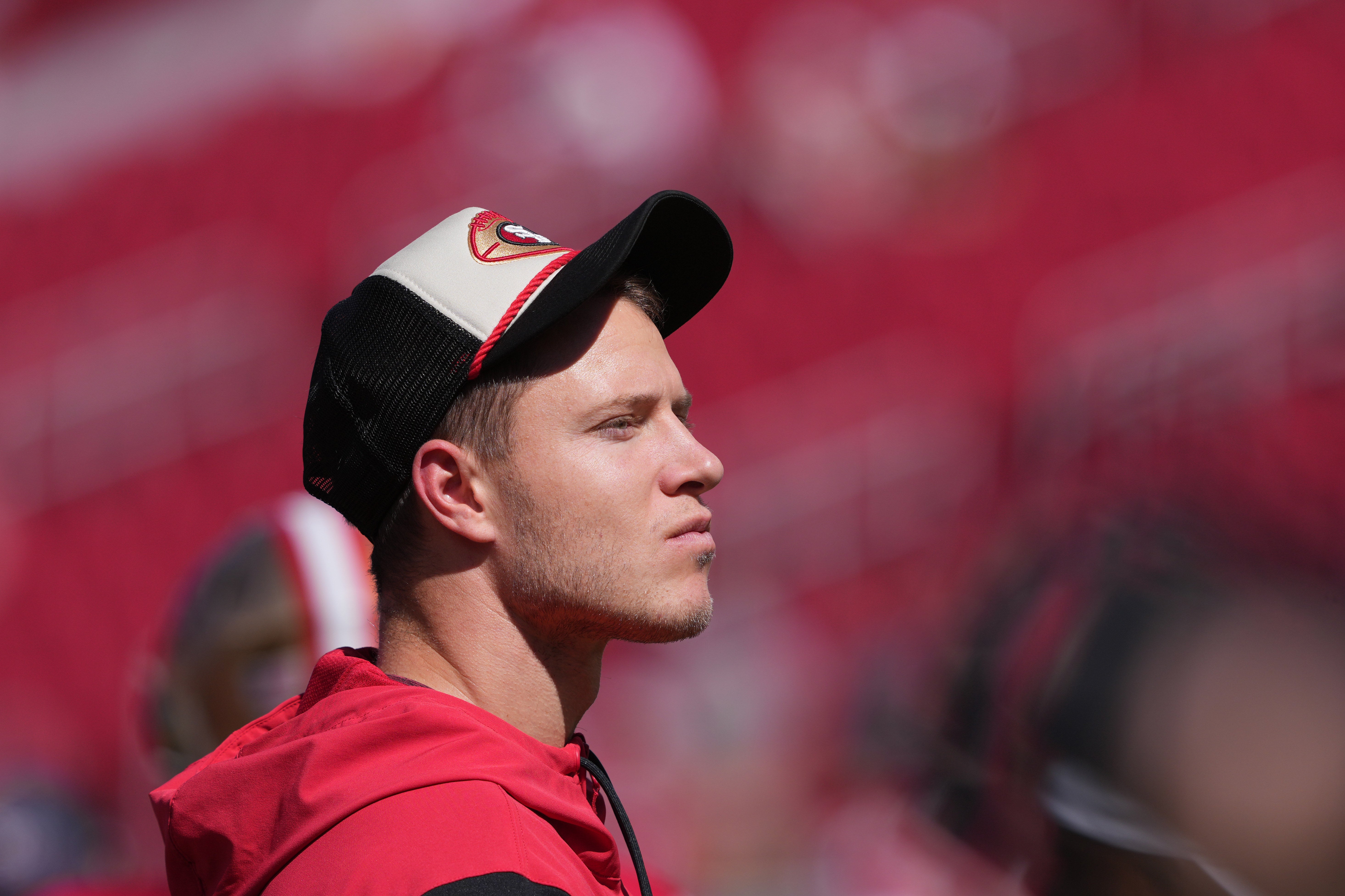 San Francisco 49ers running back Christian McCaffrey (23) before the game against the Arizona Cardinals at Levi's Stadium.