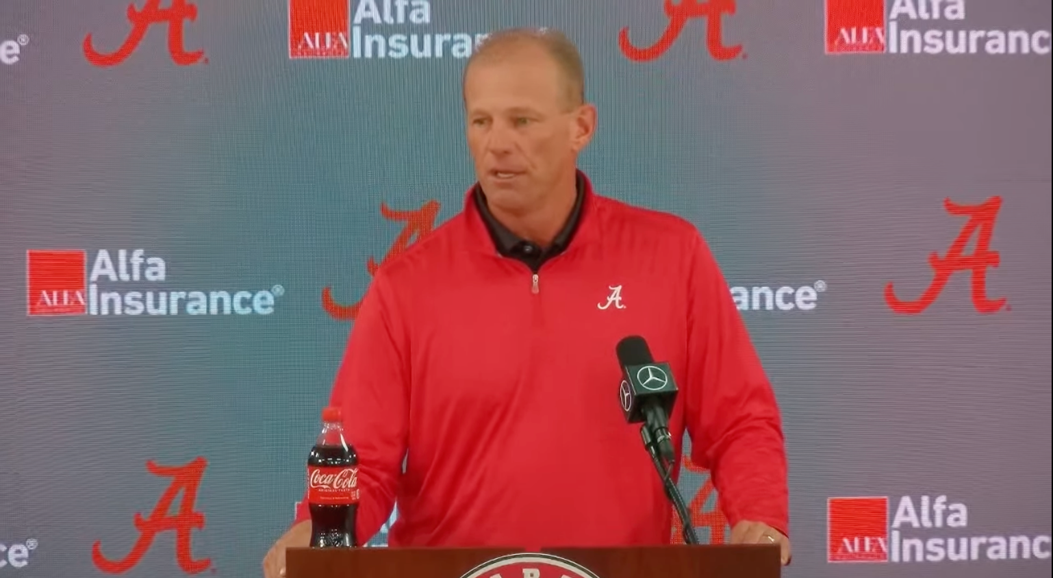 Alabama Crimson Tide Head Football Coach Kalen DeBoer addresses the media ahead of Week 9 game vs. Missouri Tigers
