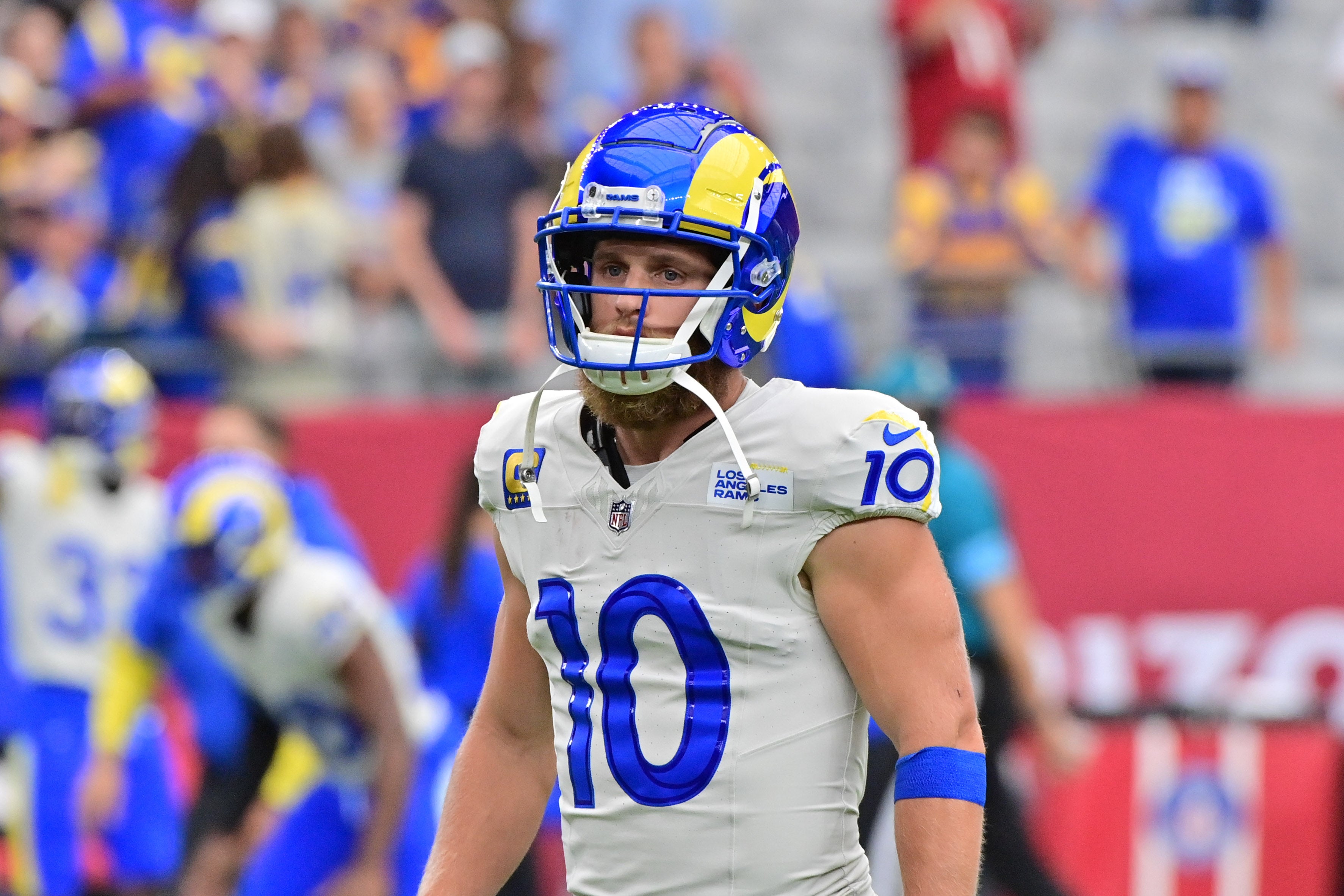 Los Angeles Rams wide receiver Cooper Kupp (10) prior to a game against the Arizona Cardinals at State Farm Stadium.