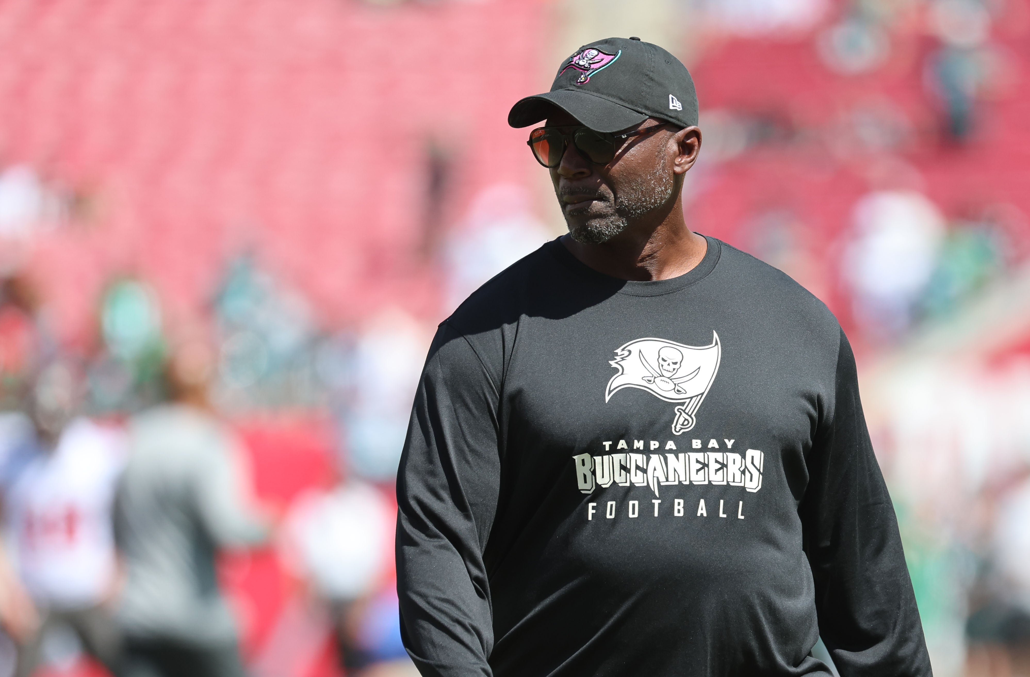 Sep 29, 2024; Tampa, Florida, USA; Tampa Bay Buccaneers head coach Todd Bowles prior to the game against the Philadelphia Eagles at Raymond James Stadium.