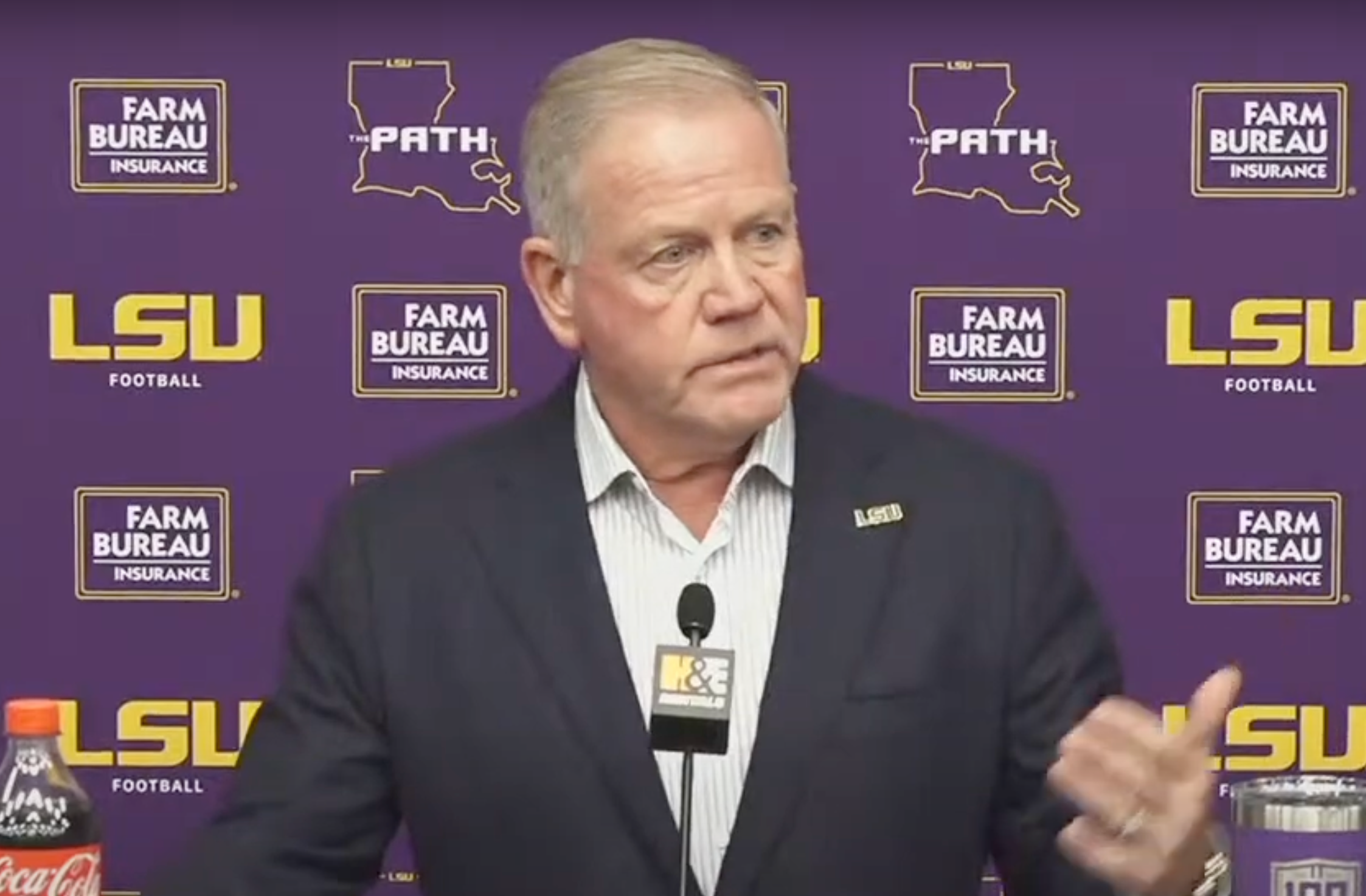 Brian Kelly, head coach of LSU, meeting with the press in Week 9 of College Football season.