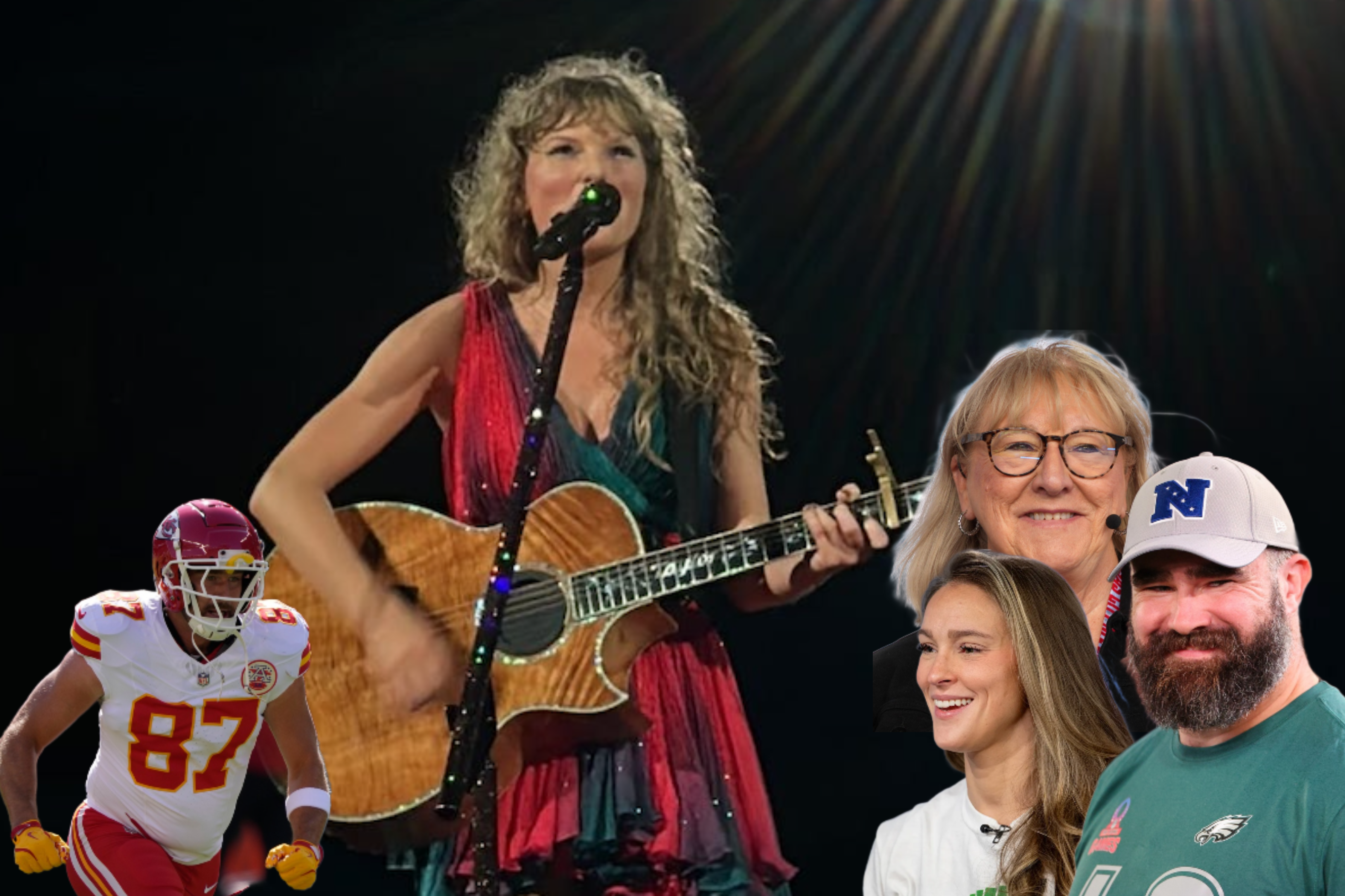 Donna Kelce, Jason Kelce, and Kylie Kelce attend Taylor Swift's Miami Eras Tour Show, while Travis Kelce was in San Francisco with the Kansas City Chiefs.