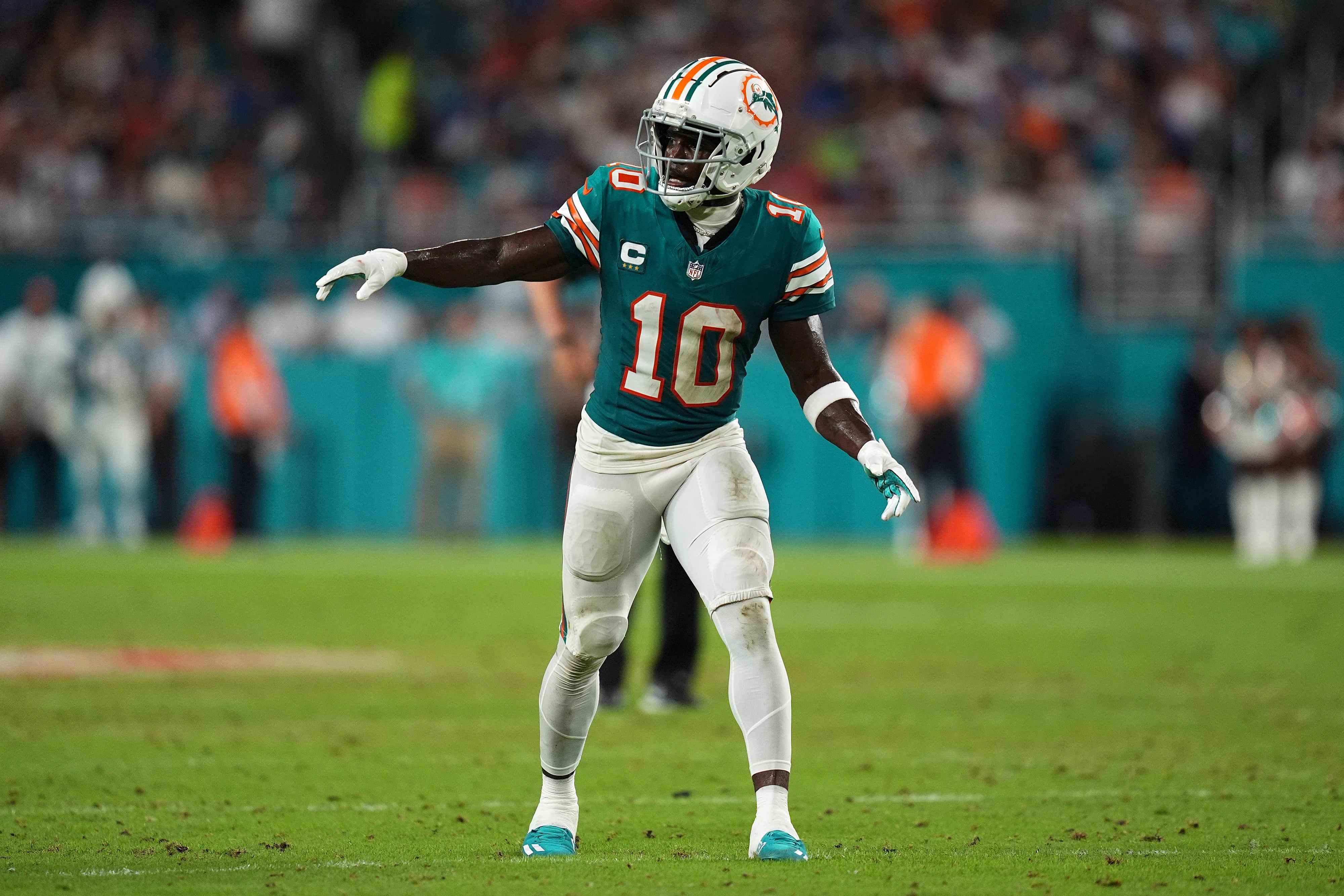 Dolphins wide receiver Tyreek Hill lines up prior to a play during the second half against the Buffalo Bills.