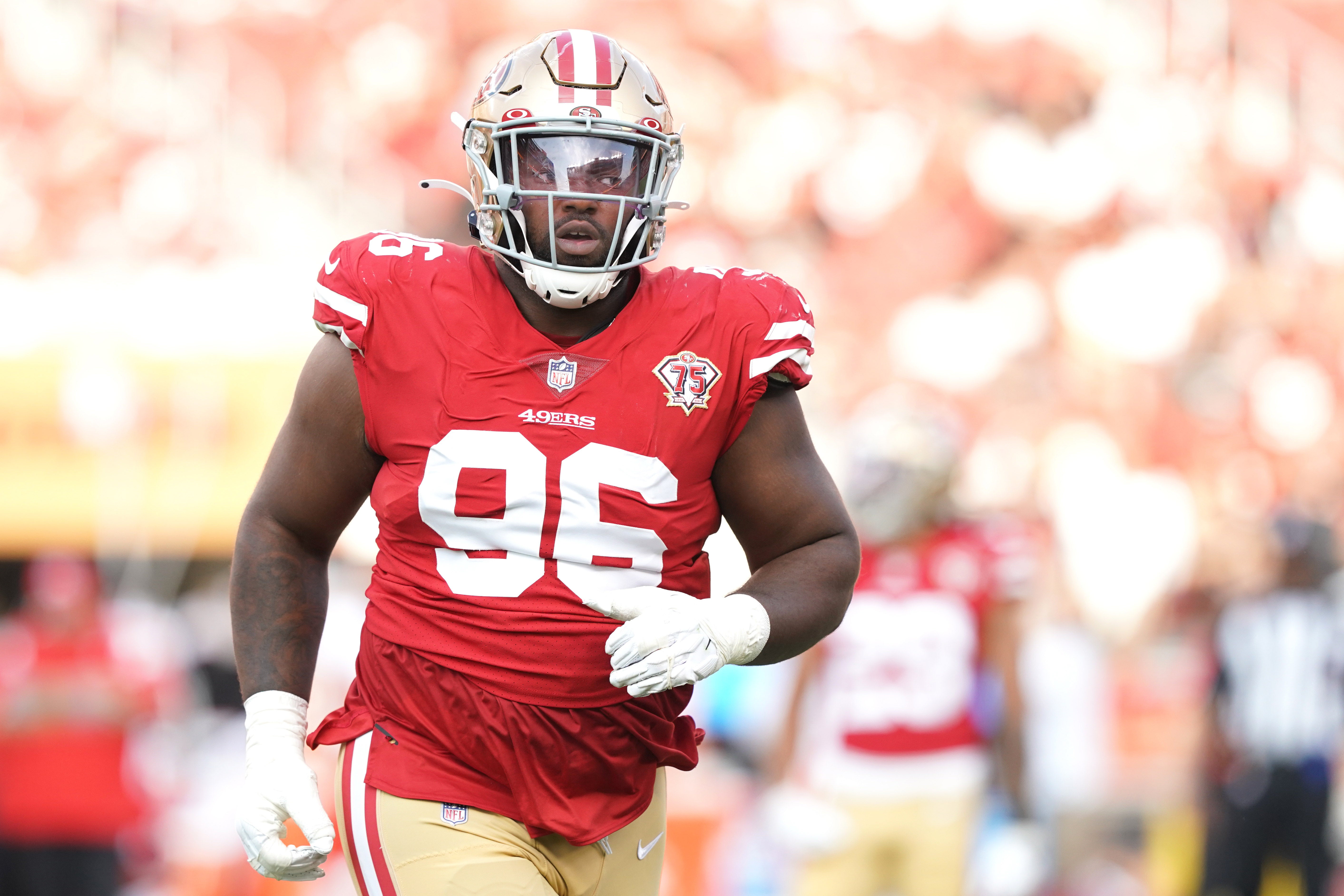 San Francisco 49ers defensive tackle Maurice Hurst (96) jogs off the field during the second quarter against the Kansas City Chiefs at Levi's Stadium.