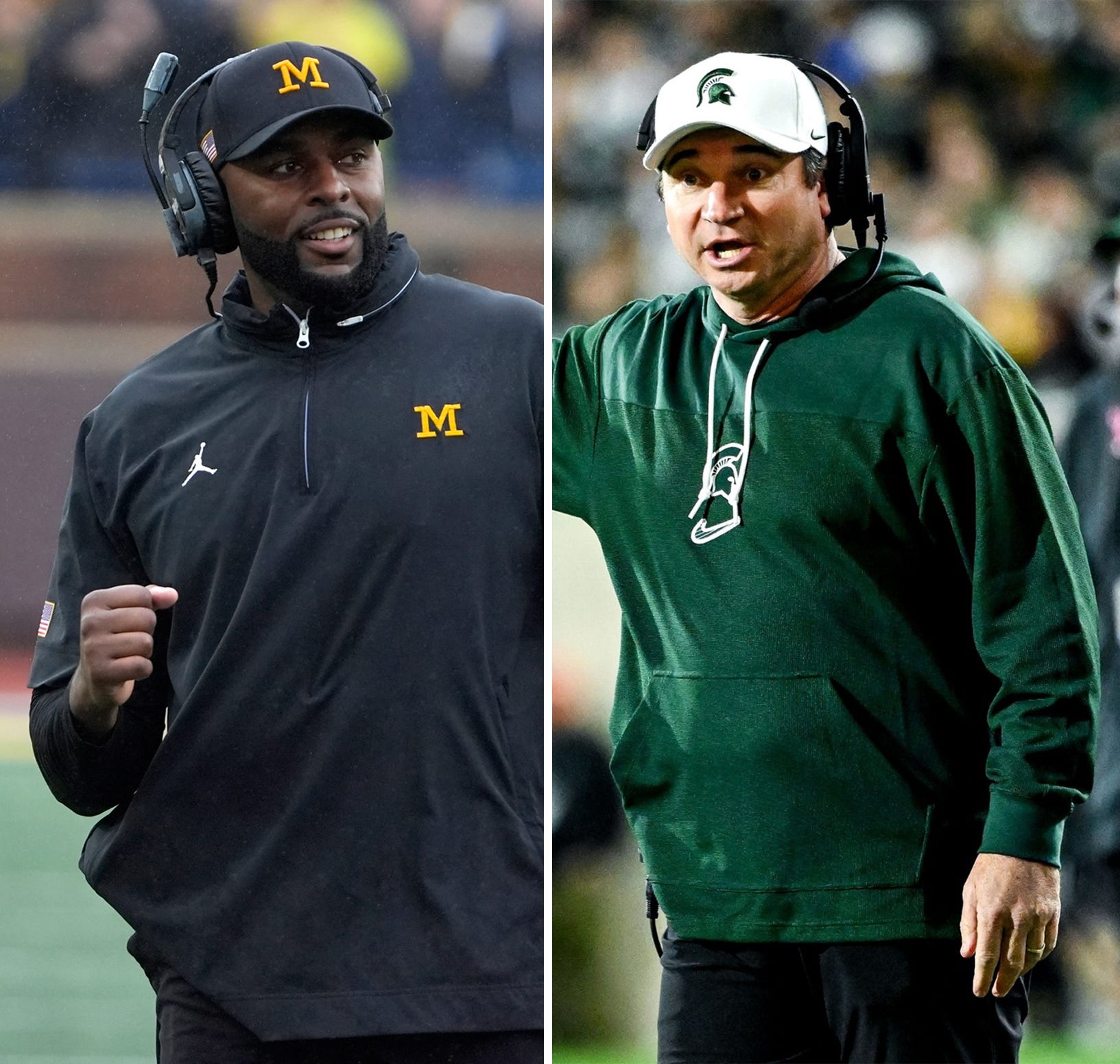 Michigan football coach Sherrone Moore and Michigan State football coach Jonathan Smith.
