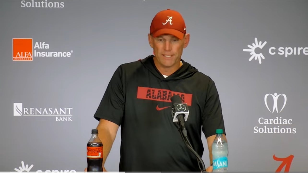 Alabama Crimson Tide HC Kalen DeBoer addresses the media following 34-0 win over Missouri Tigers