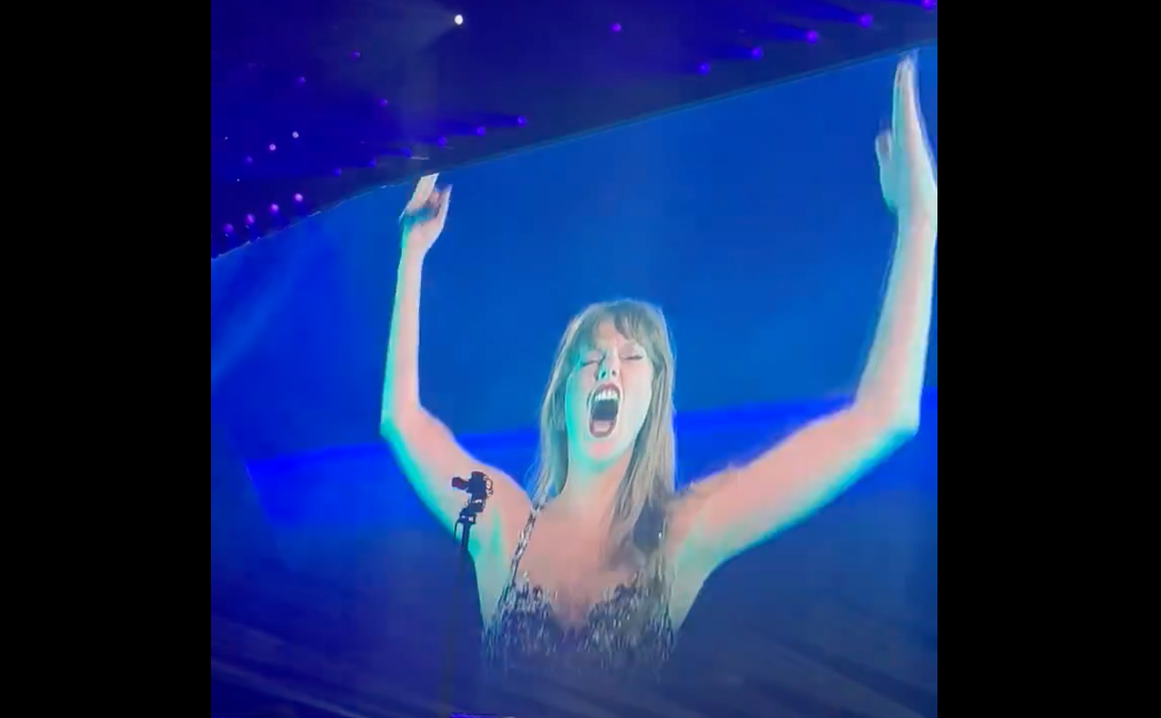 Taylor Swift screams "touchdown" during the second night of her Eras Tour shows in New Orleans
