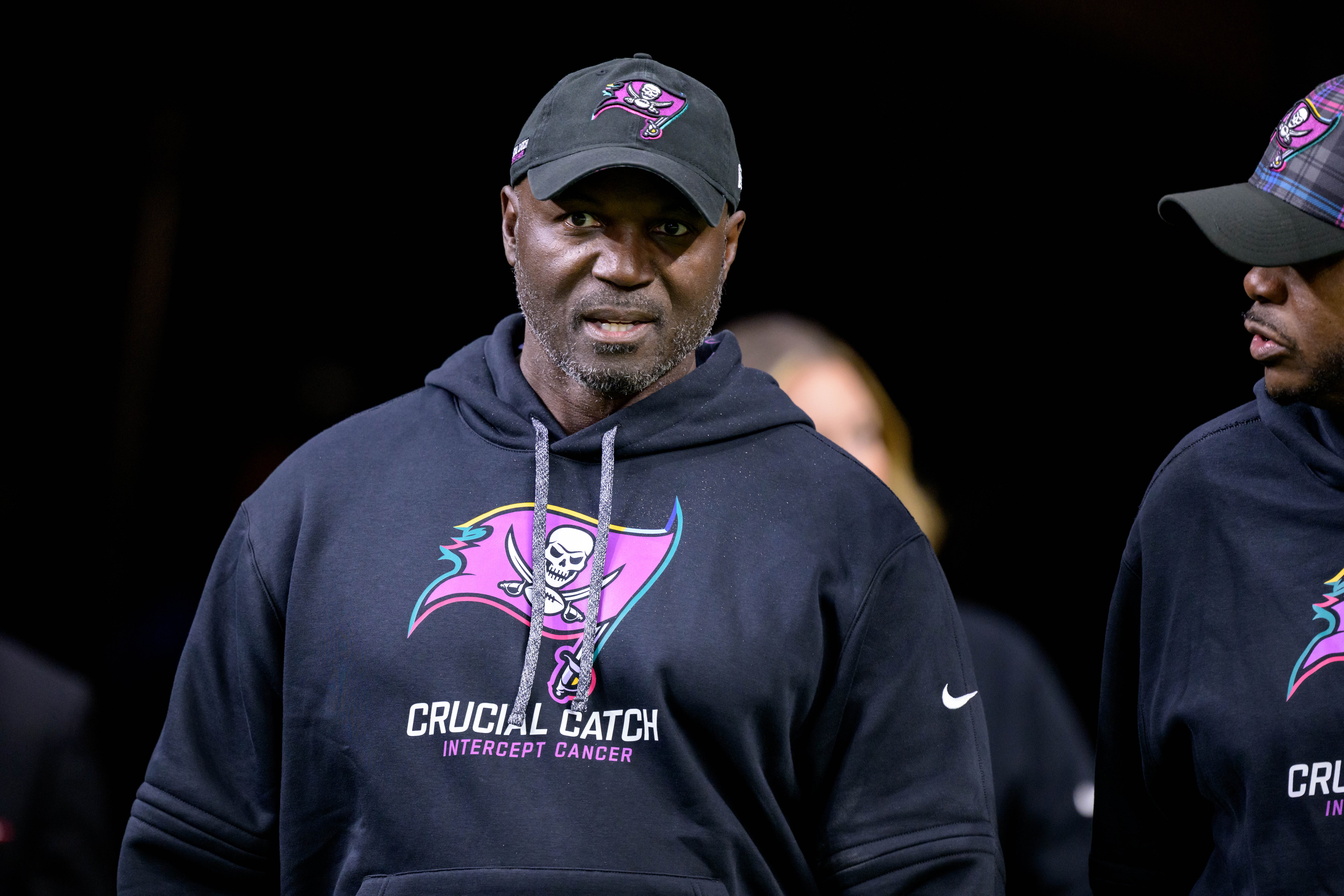 Oct 13, 2024; New Orleans, Louisiana, USA; Tampa Bay Buccaneers head coach Todd Bowles arrives before a game against the New Orleans Saints at Caesars Superdome.