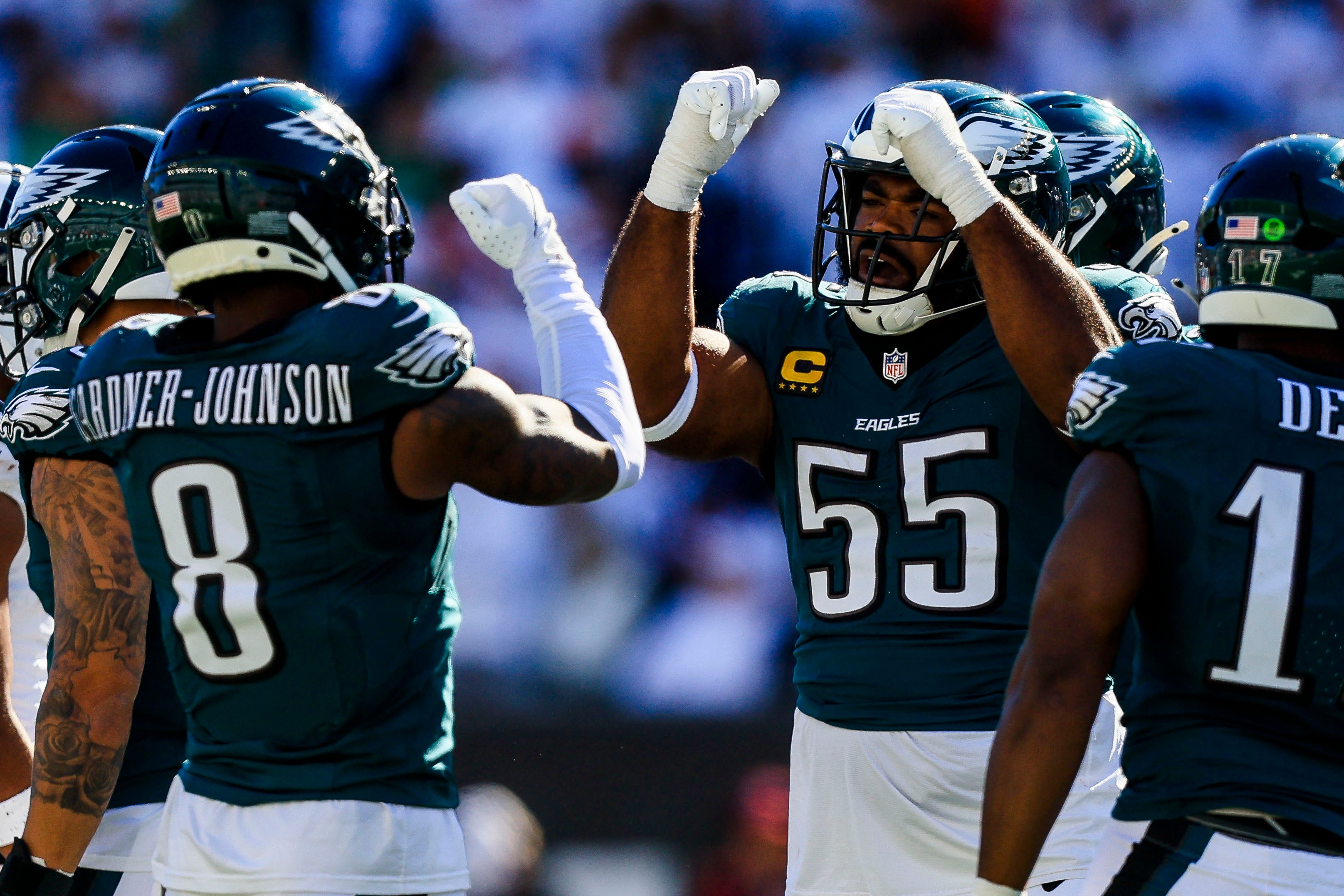 Philadelphia Eagles defensive end Brandon Graham (55) reacts after a play in the second half against the Cincinnati Bengals at Paycor Stadium.