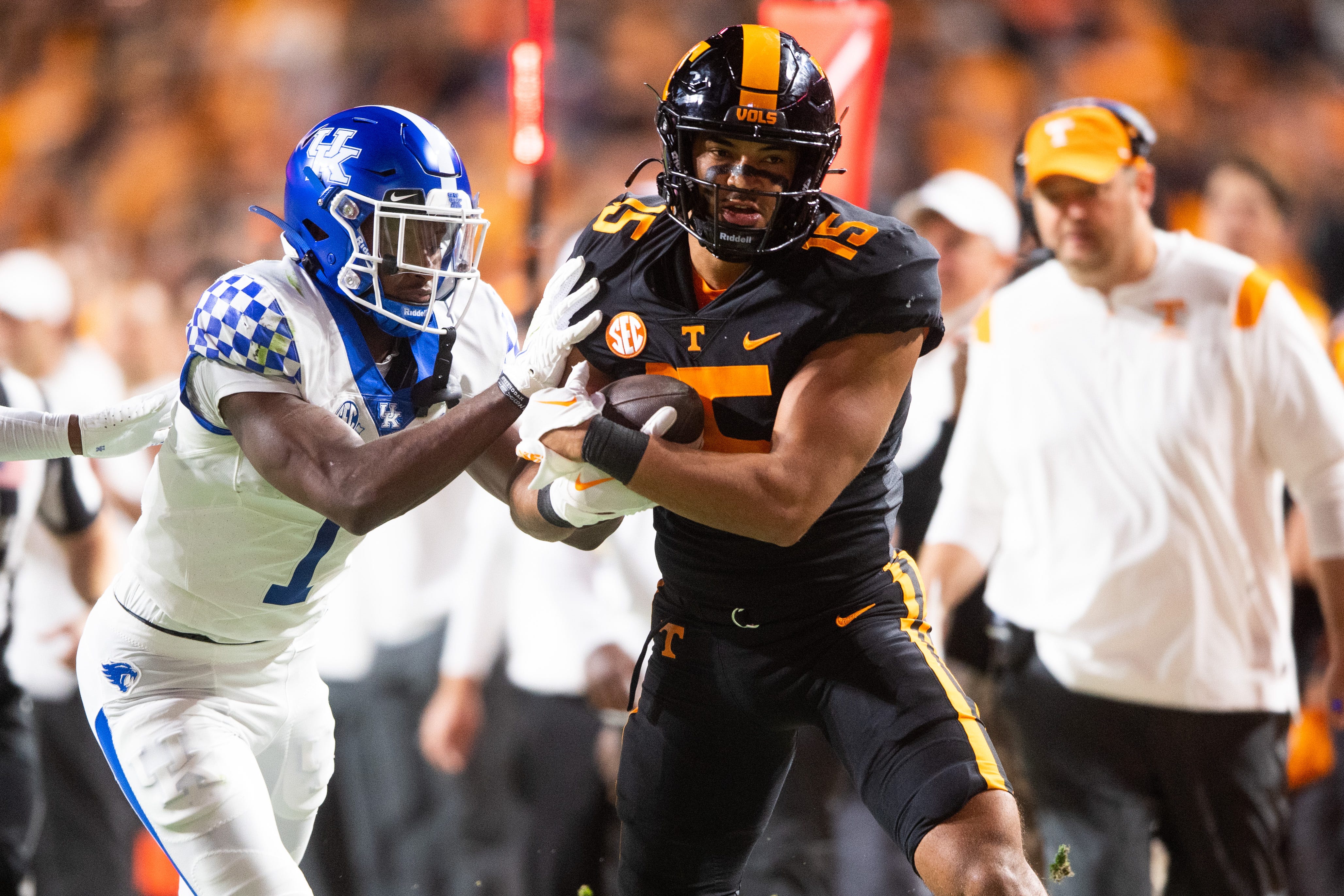 Tennessee wide receiver Bru McCoy (15) during Tennessee's game against Kentucky at Neyland Stadium in Knoxville, Tenn., on Saturday, Oct. 29, 2022.