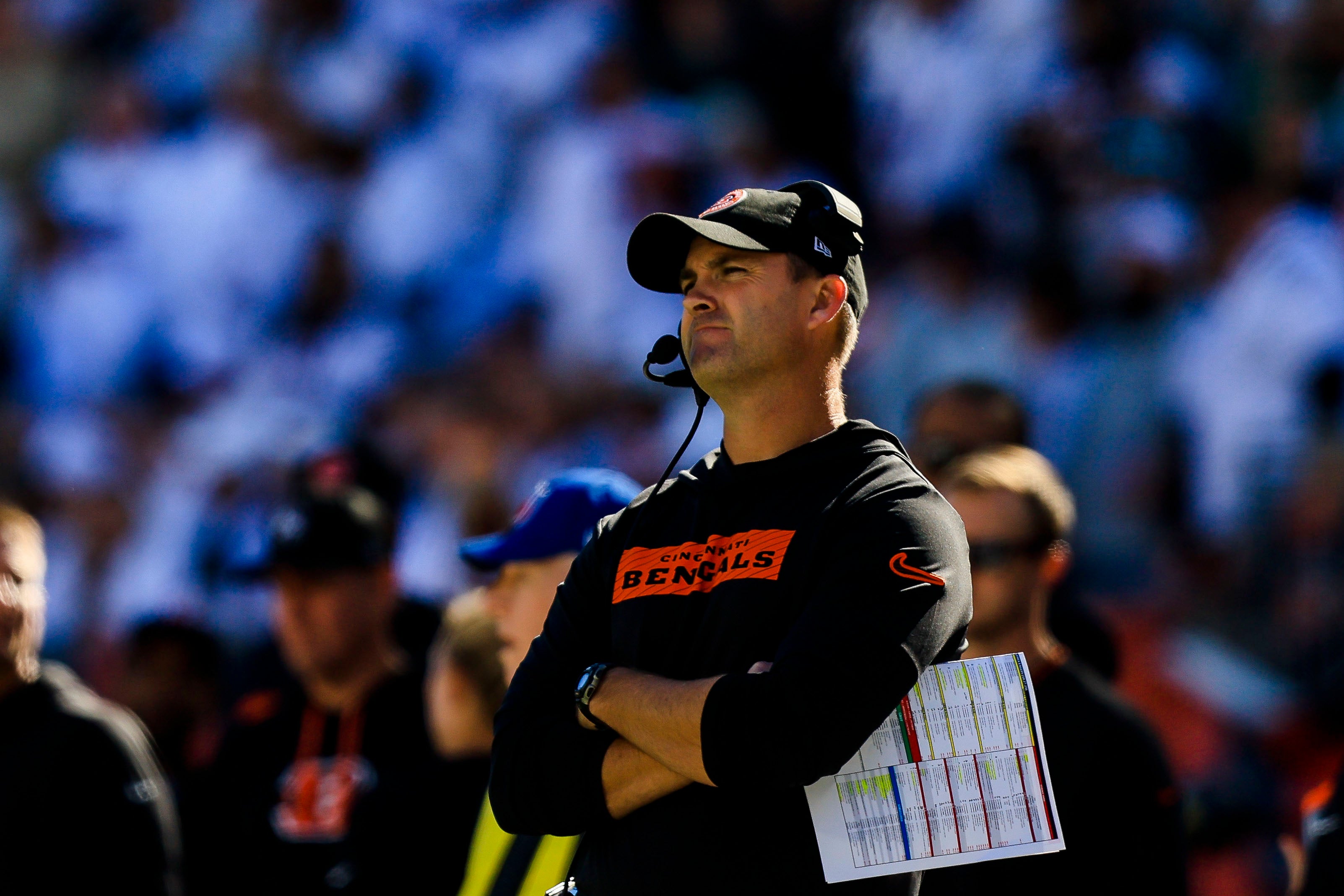 Oct 27, 2024; Cincinnati, Ohio, USA; Cincinnati Bengals head coach Zac Taylor during the first half against the Philadelphia Eagles at Paycor Stadium.