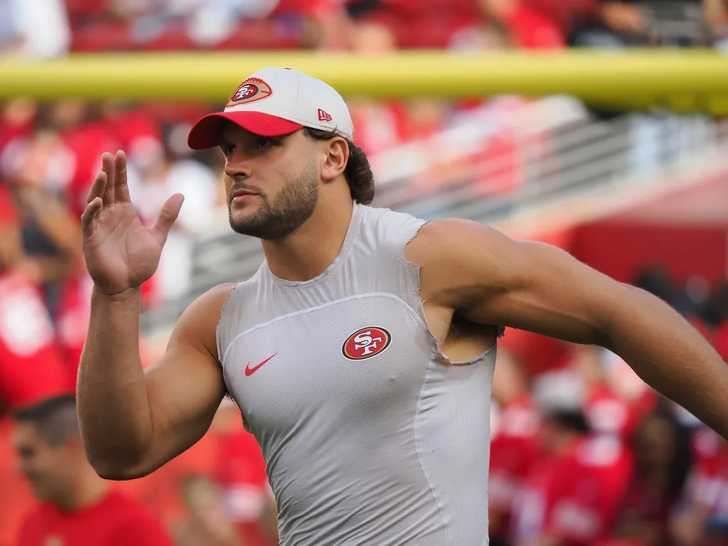 San Francisco 49ers defensive lineman Nick Bosa (97) warms up before the game against the Dallas Cowboys at Levi's Stadium.