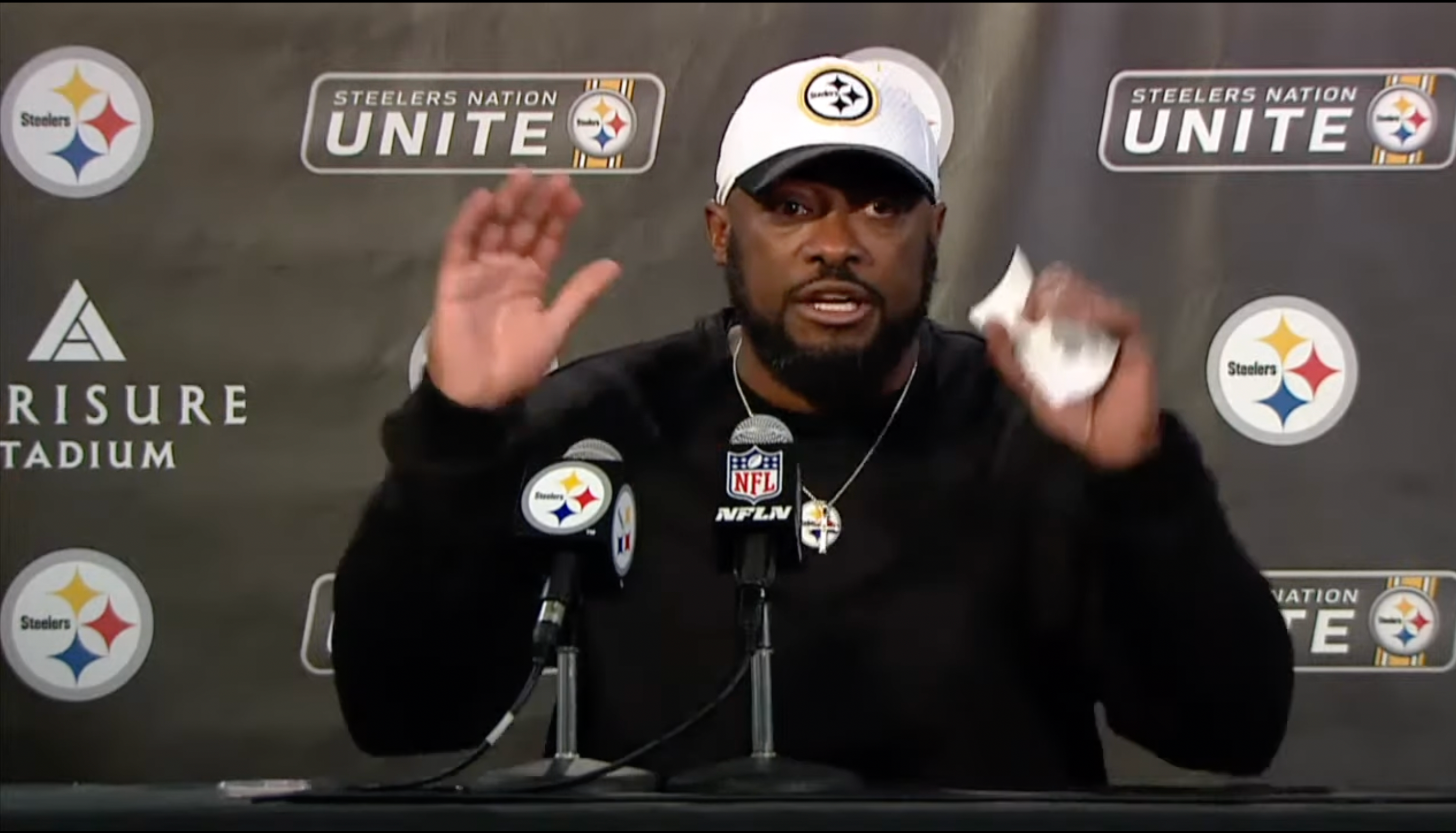 Pittsburgh Steelers head coach Mike Tomlin addresses the media following 26-18 win vs. New York Giants