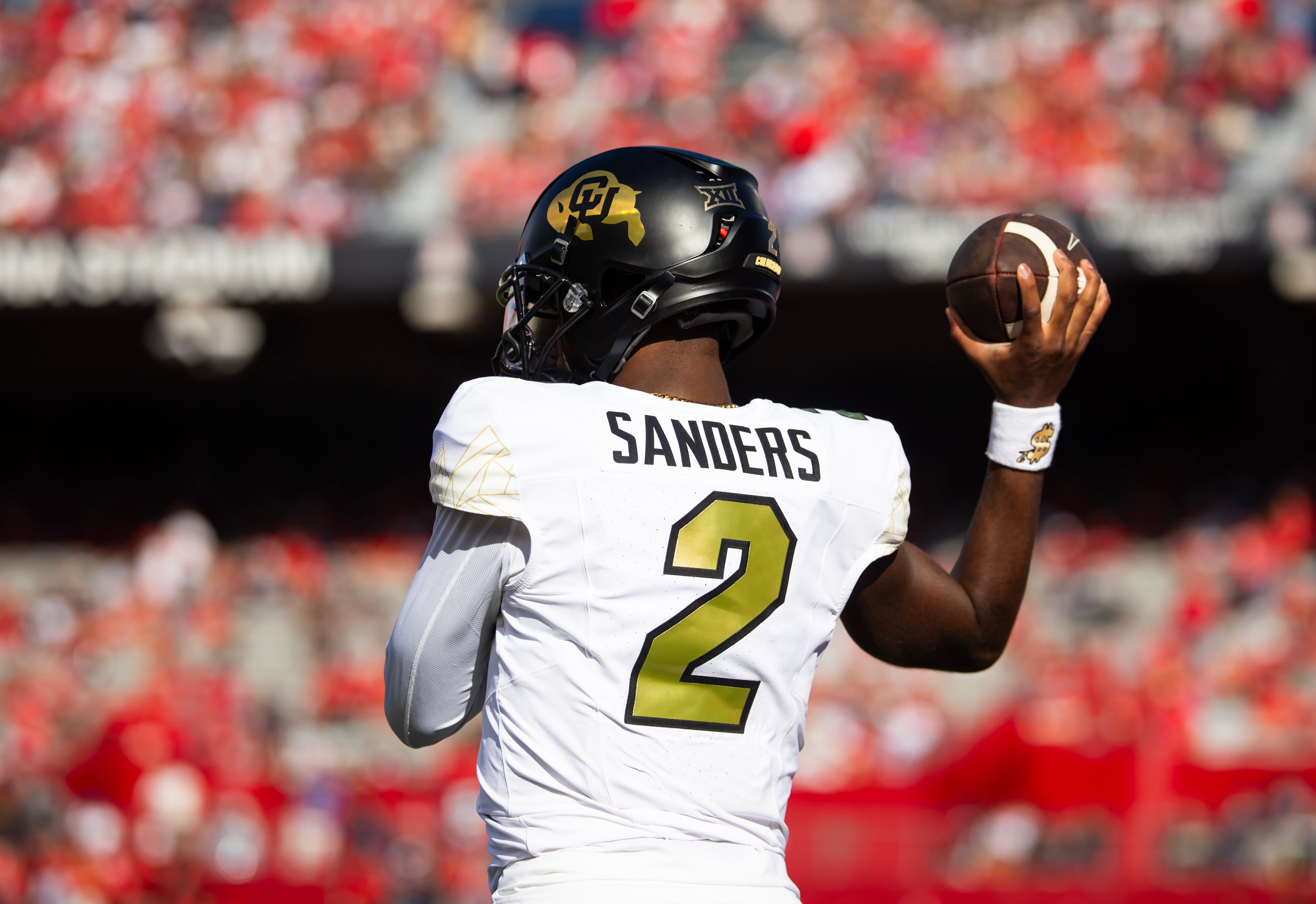 Oct 19, 2024; Tucson, Arizona, USA; Detailed view of the jersey of Colorado Buffalos quarterback Shedeur Sanders (2) against the Arizona Wildcats at Arizona Stadium.