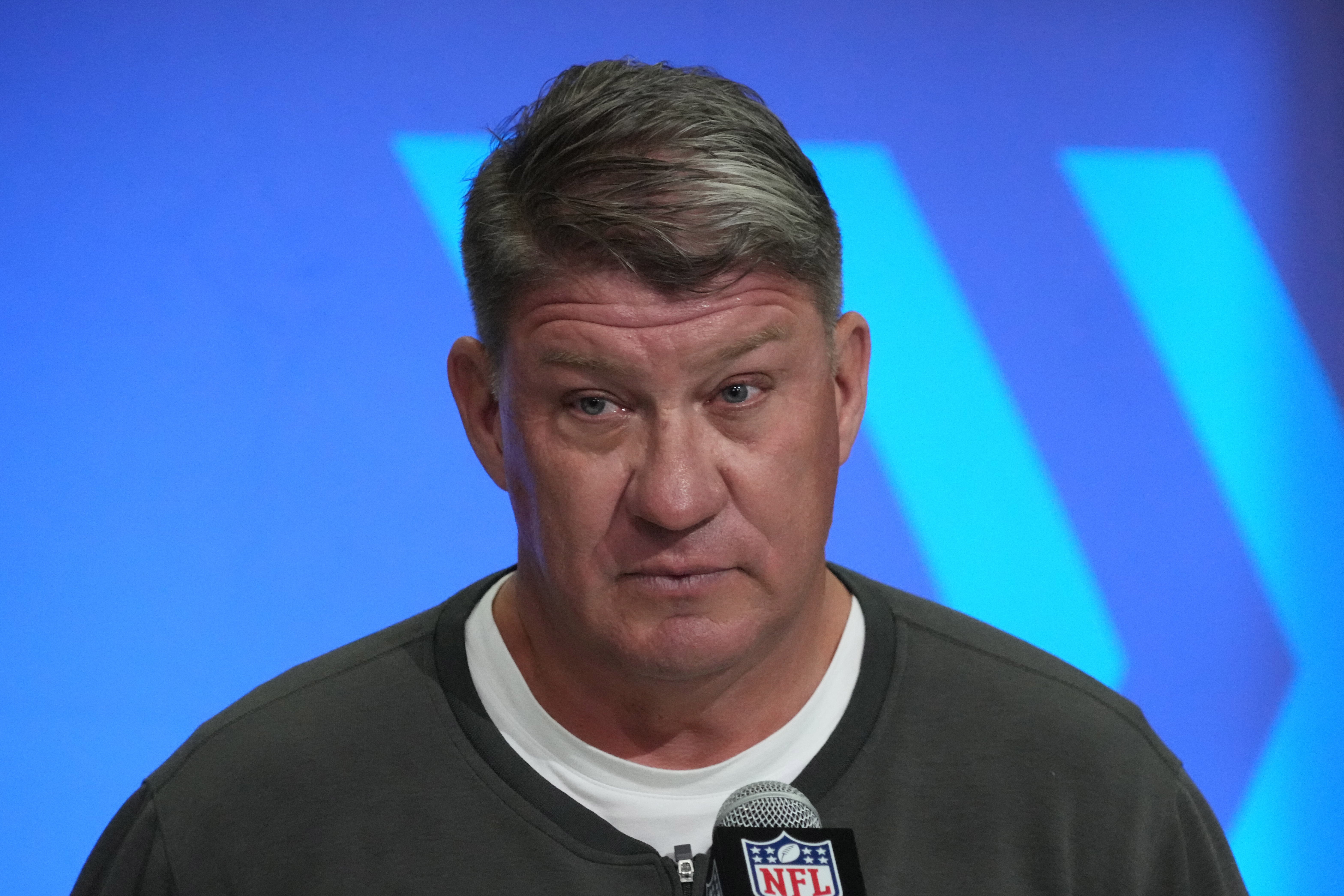 Feb 27, 2024; Indianapolis, IN, USA; Tampa Bay Buccaneers general manager Jason Licht speaks during a press conference during the NFL Scouting Combine at Indiana Convention Center.