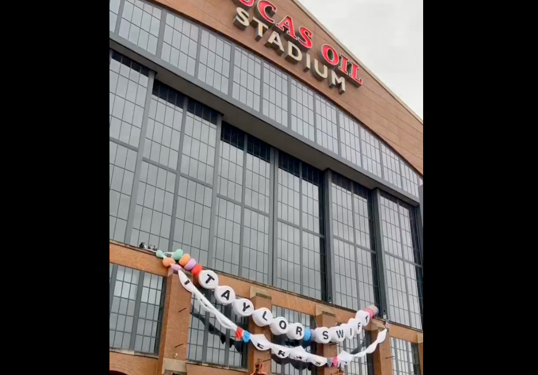 Caesars Superdome gives the friendship bracelets from the front of their stadium to Lucas Oil Stadium ahead of Eras Tour in Indianapolis.