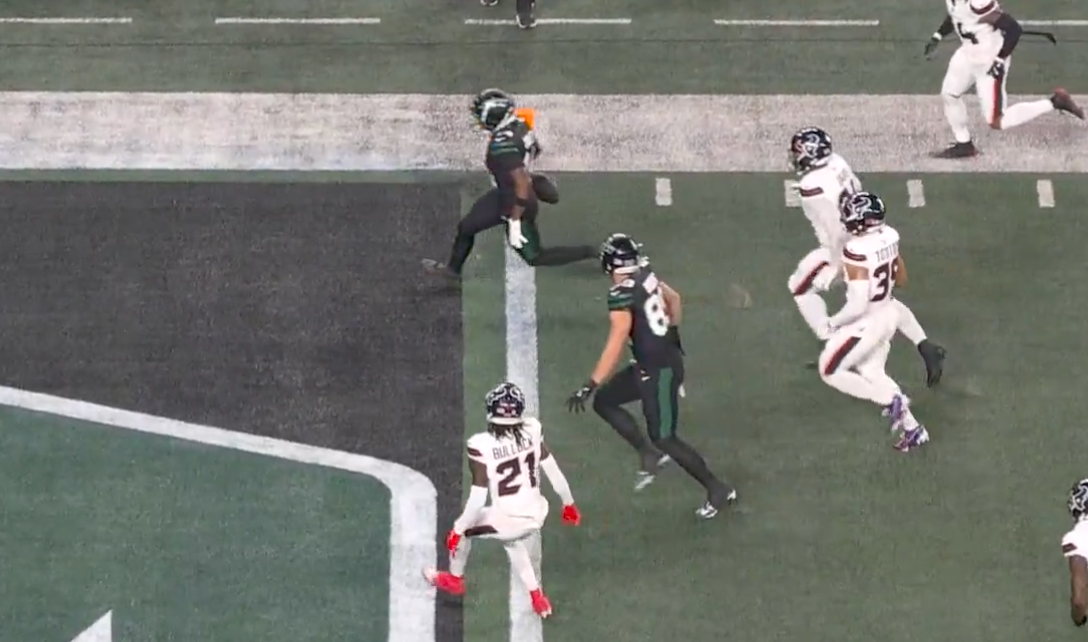 Malachi Corley fumbles the ball prior to getting into the end zone, resulting in a touchback for the Texans.