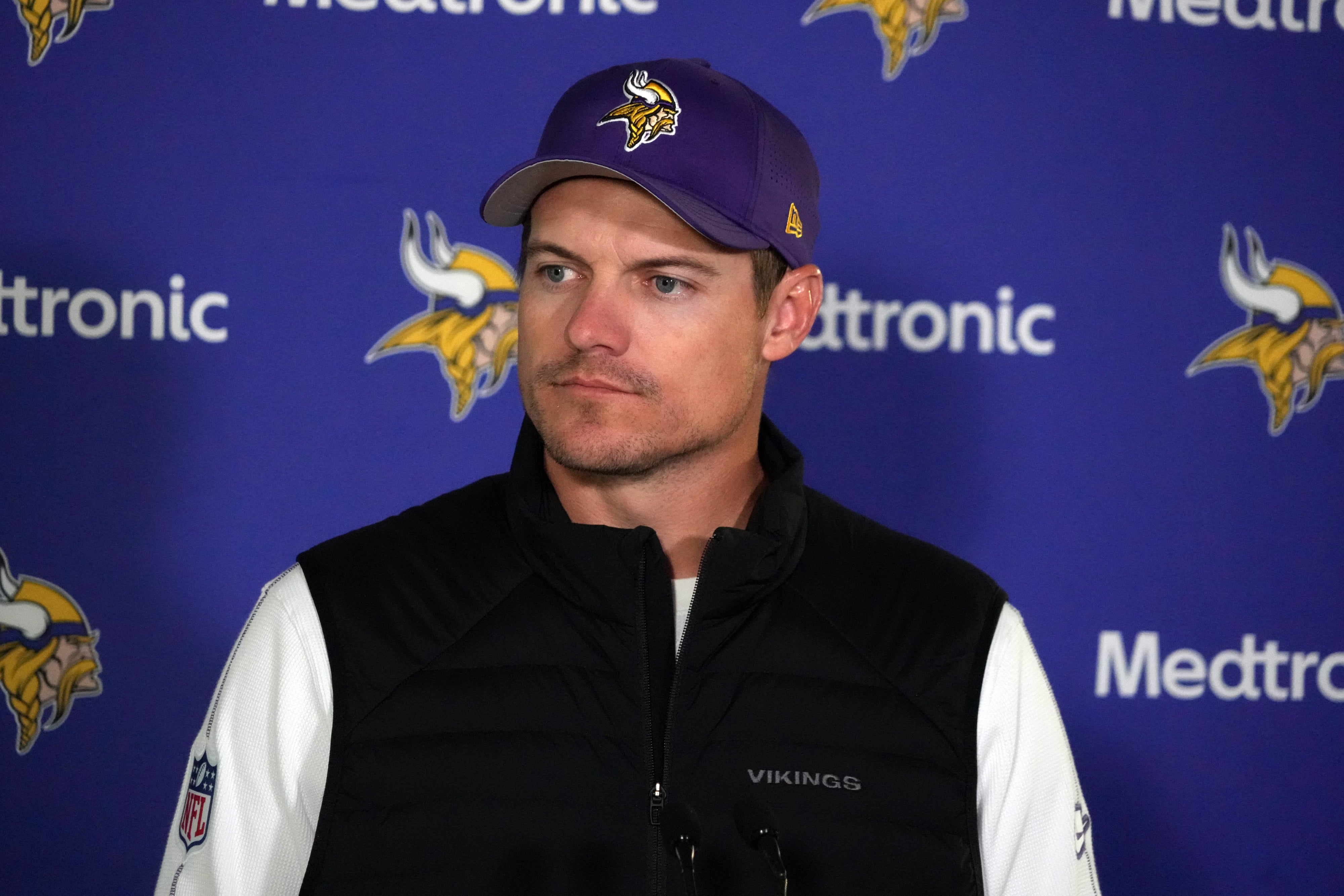 Oct 4, 2024; Watford, United Kingdom; Minnesota Vikings coach Kevin O'Connell during practice at The Grove.