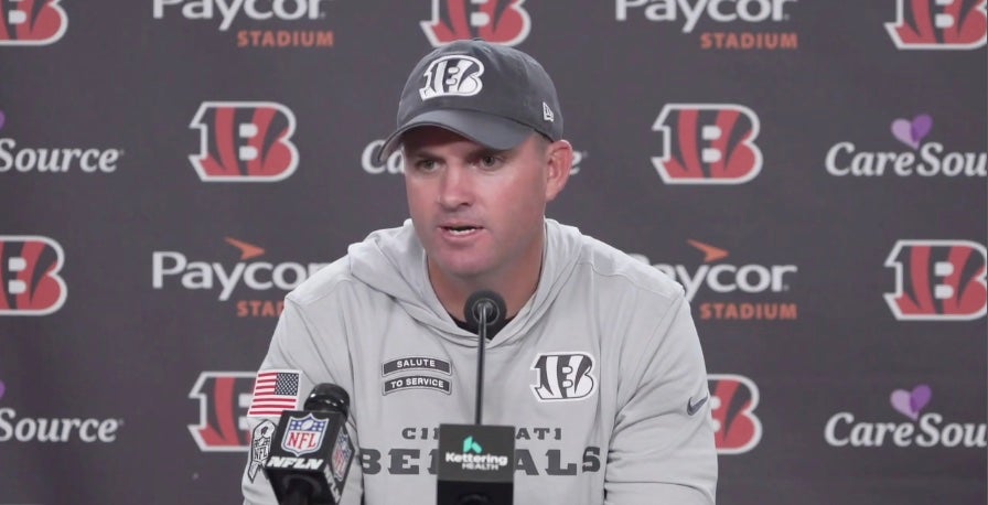Cincinnati Bengals head coach Zac Taylor talks to reporters after the Bengals beat the Las Vegas Raiders, 41-17, on November 3, 2024.