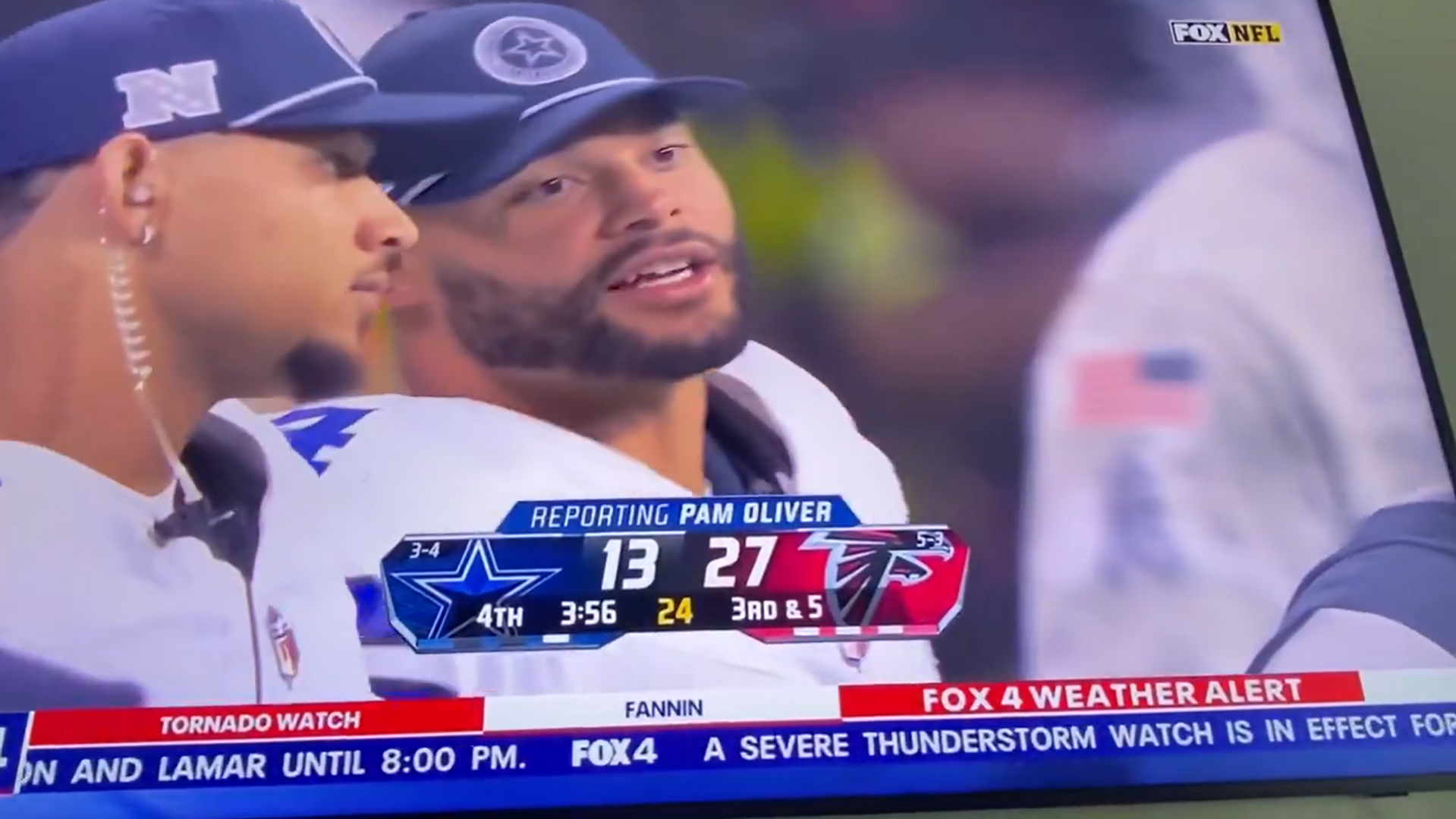 Dak Prescott on the sidelines during the Dallas Cowboys' loss to Atlanta Falcons.