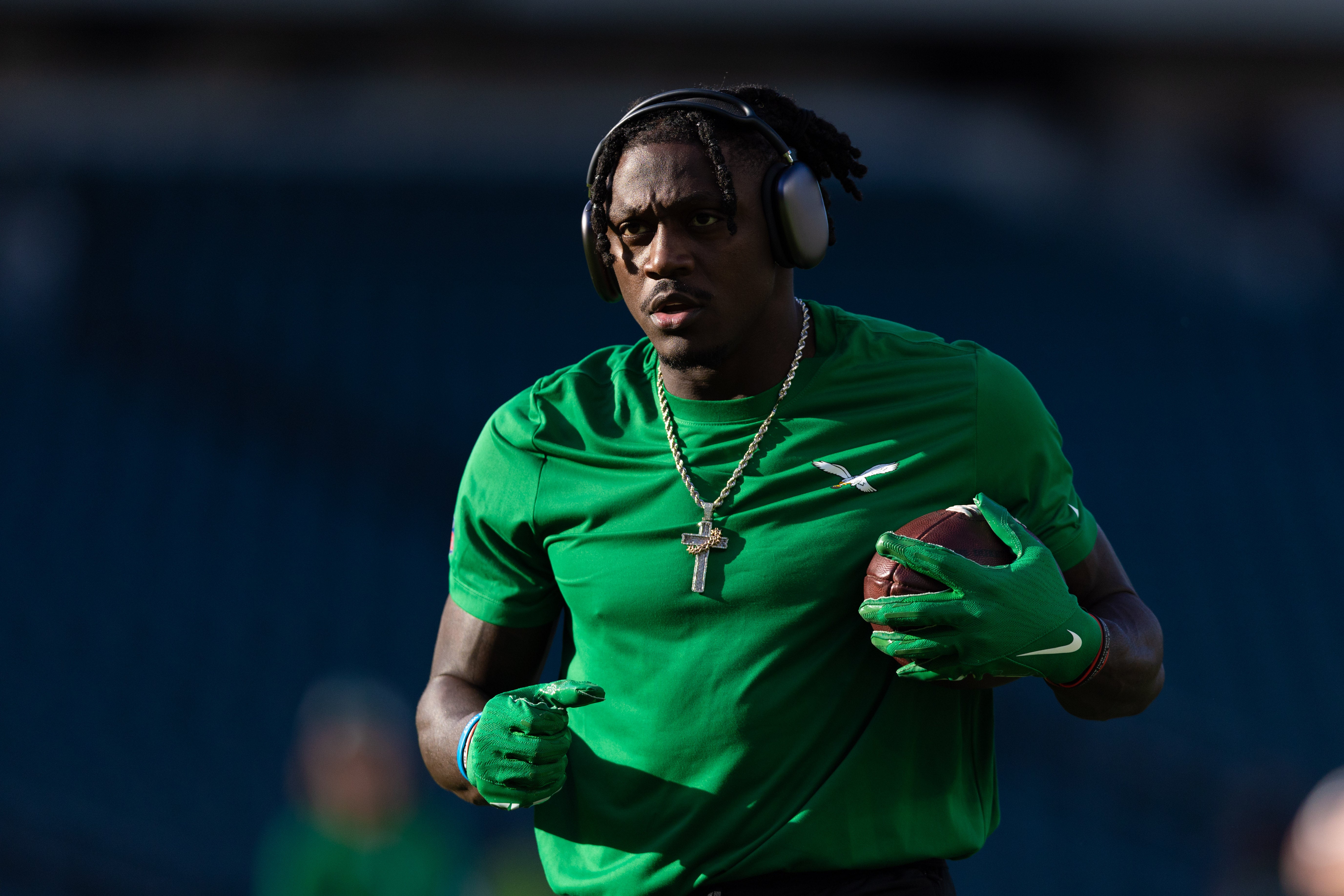 Philadelphia Eagles wide receiver A.J. Brown warms up before action against the Jacksonville Jaguars at Lincoln Financial Field.