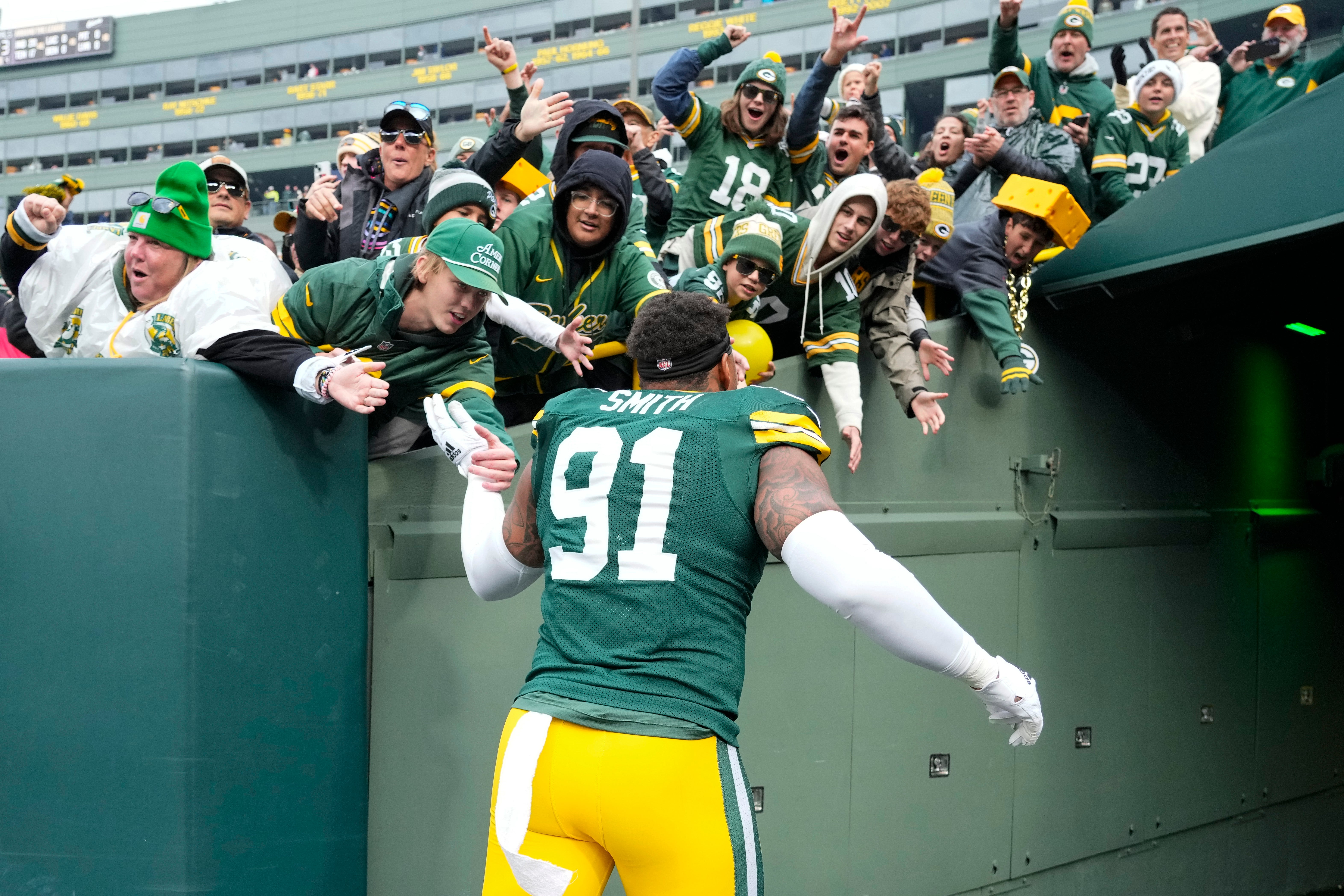 Oct 13, 2024; Green Bay, Wisconsin, USA; Green Bay Packers defensive lineman Preston Smith (91) following the game against the Arizona Cardinals at Lambeau Field.