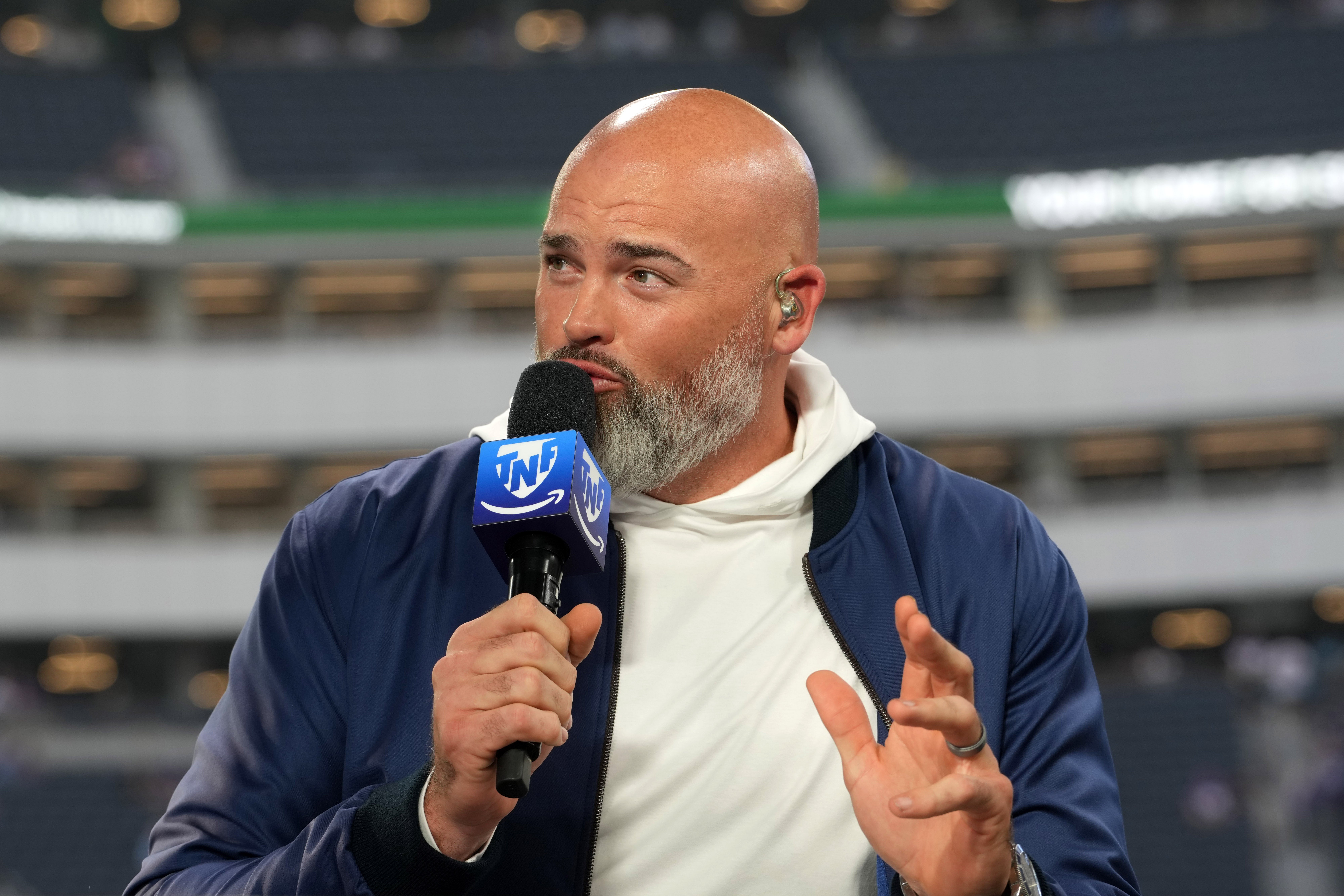 Oct 24, 2024; Inglewood, California, USA; Andrew Whitworth on the Thursday Night Football Tonight set at SoFi Stadium.