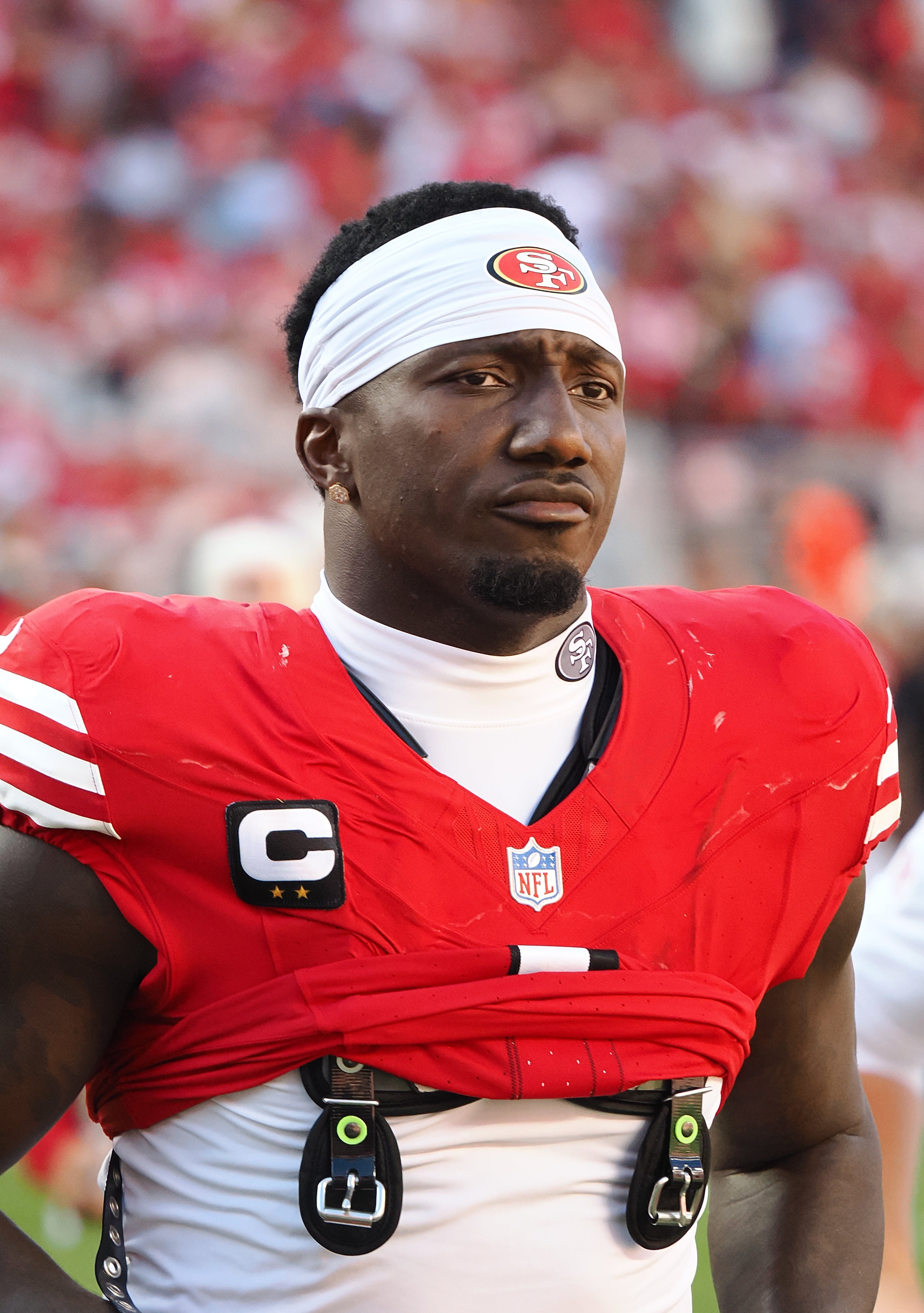 Oct 6, 2024; Santa Clara, California, USA; San Francisco 49ers wide receiver Deebo Samuel Sr (1) after the game against the Arizona Cardinals at Levi's Stadium.