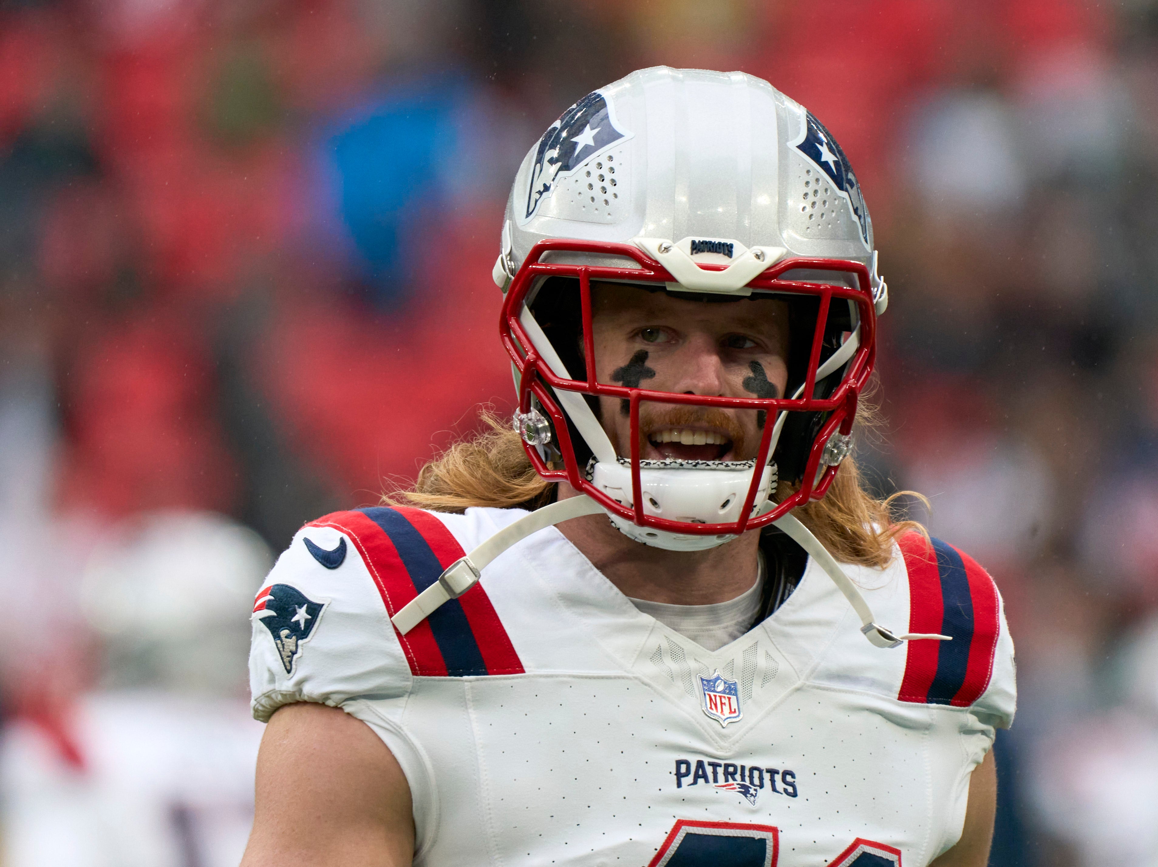 Oct 20, 2024; London, United Kingdom; New England Patriots safety Brenden Schooler (41) in the first half during an NFL International Series game at Wembley Stadium.