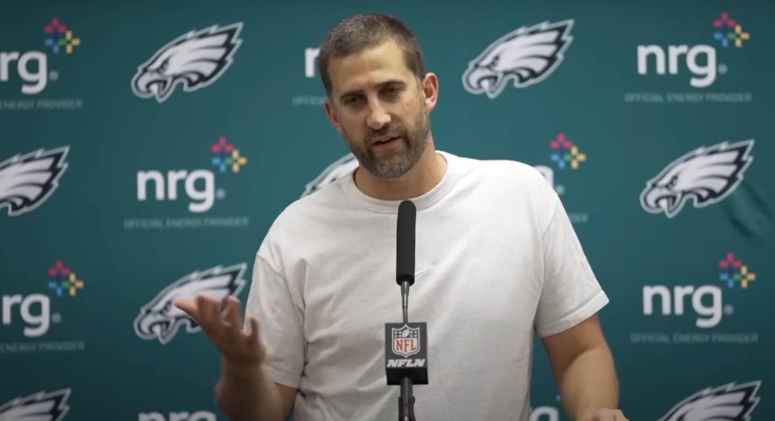 Philadelphia Eagles head coach Nick Sirianni speaks to media following 34-6 win over Dallas Cowboys