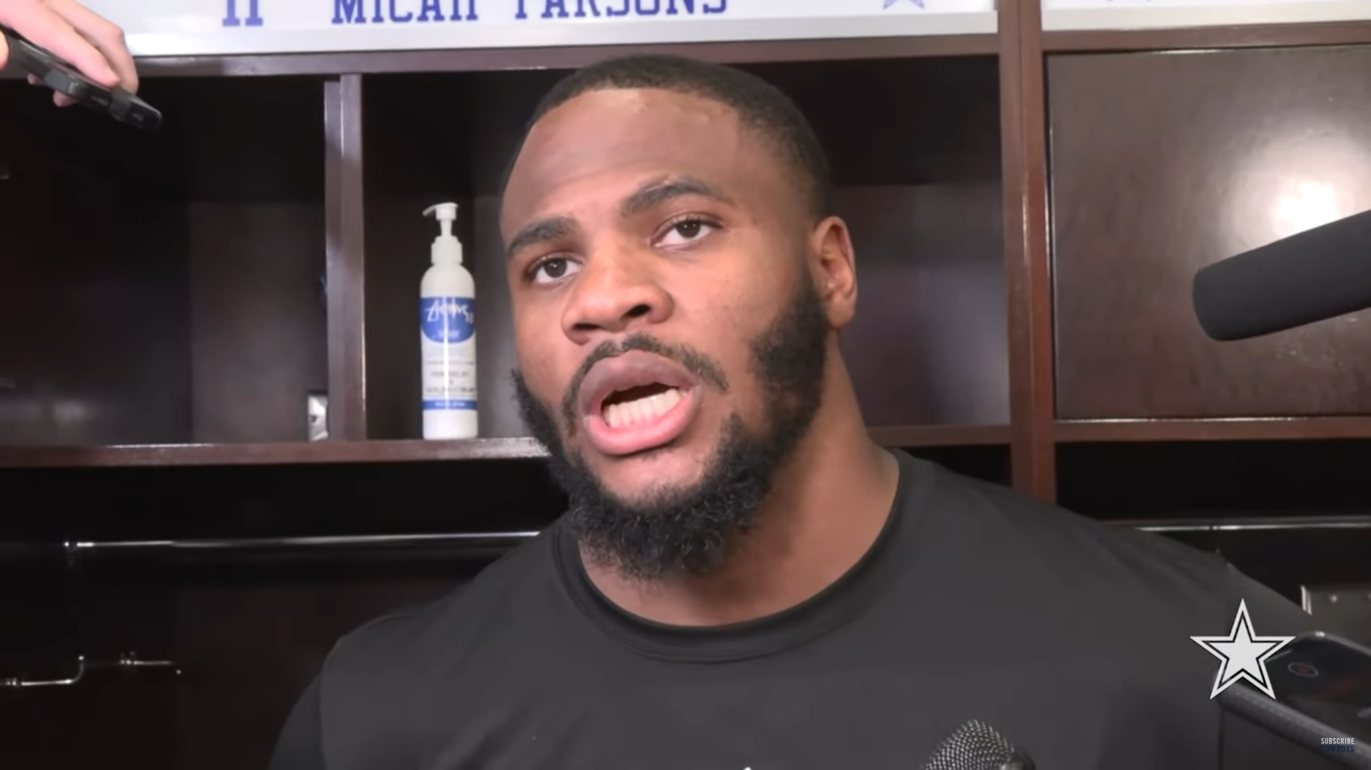 Dallas Cowboys EDGE Micah Parsons talks to reporters postgame about loss to Philadelphia Eagles.