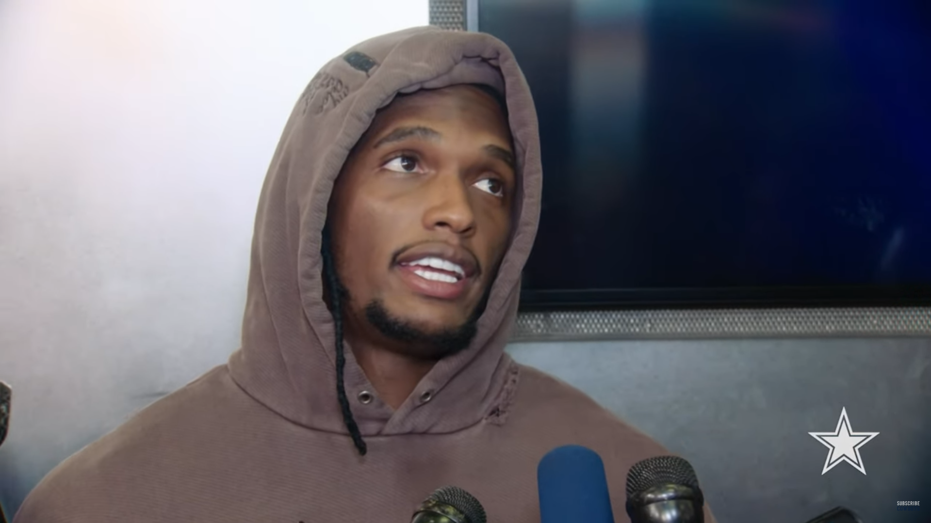 Dallas Cowboys wide receiver CeeDee Lamb talks to reporters postgame.