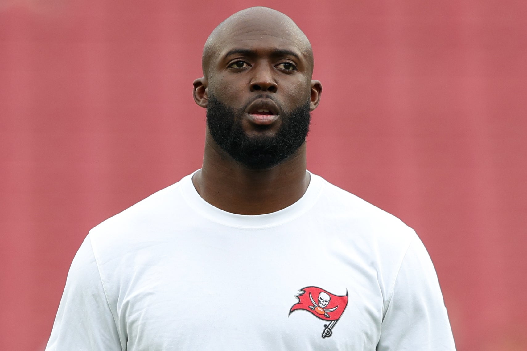 Jan 1, 2023; Tampa, Florida, USA; Tampa Bay Buccaneers running back Leonard Fournette (7) warms up before a game against the Carolina Panthers at Raymond James Stadium.