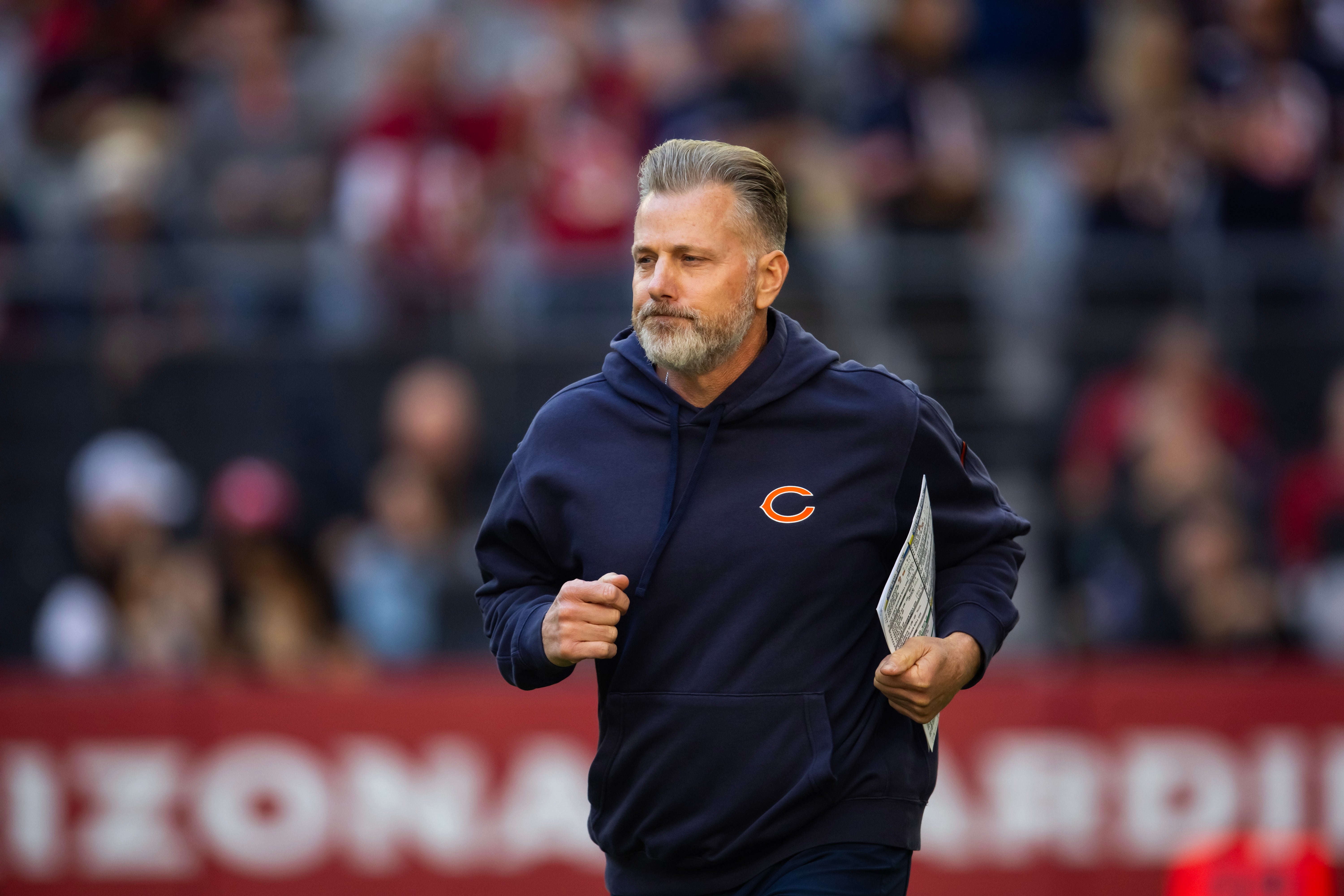 Nov 3, 2024; Glendale, Arizona, USA; Chicago Bears head coach head coach Matt Eberflus against the Arizona Cardinals at State Farm Stadium.